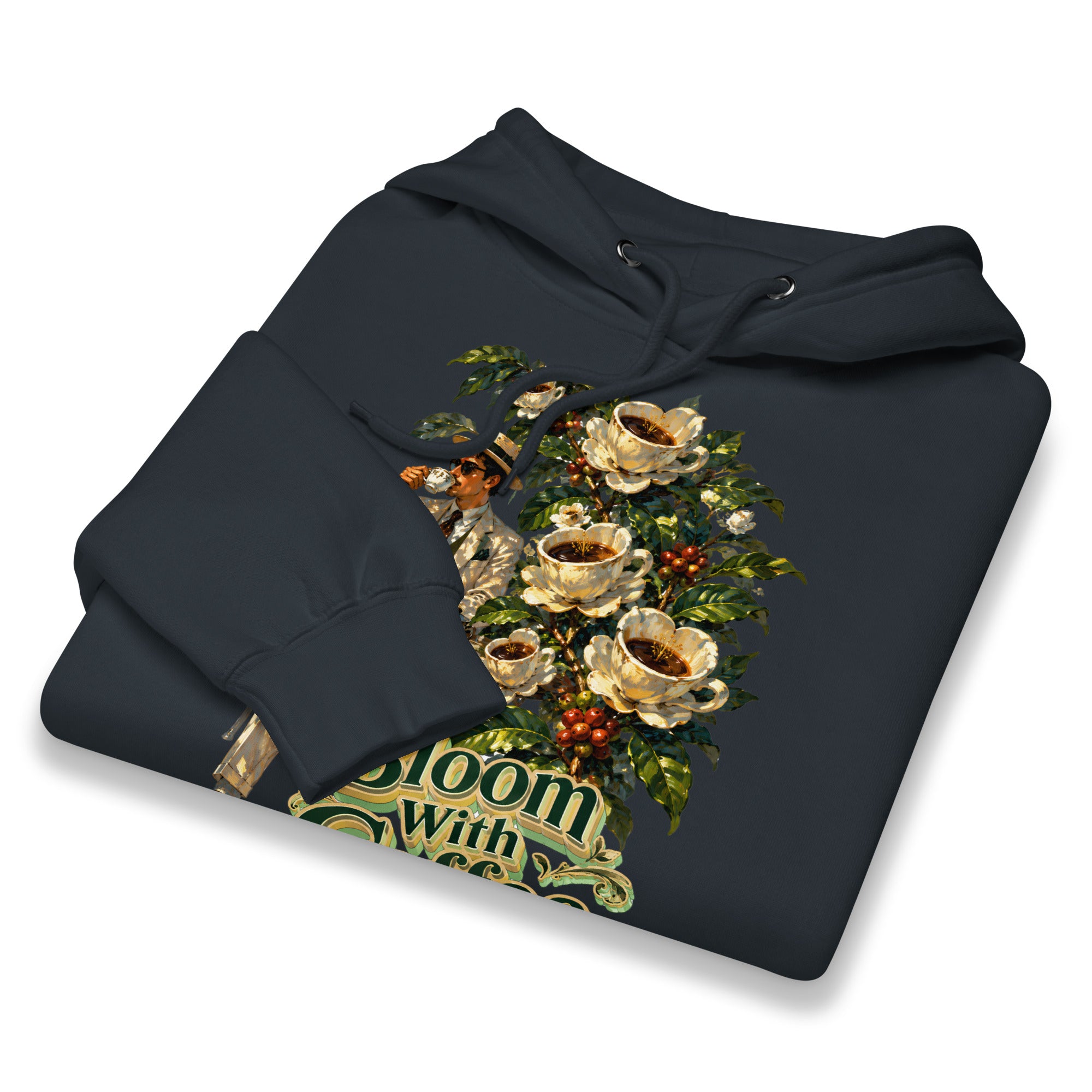 Coffee Lovers Unisex Premium Mid-Weight Hoodie Bloom with Coffee – Vintage Botanical & Gentleman Graphic Pullover by printfluence.net