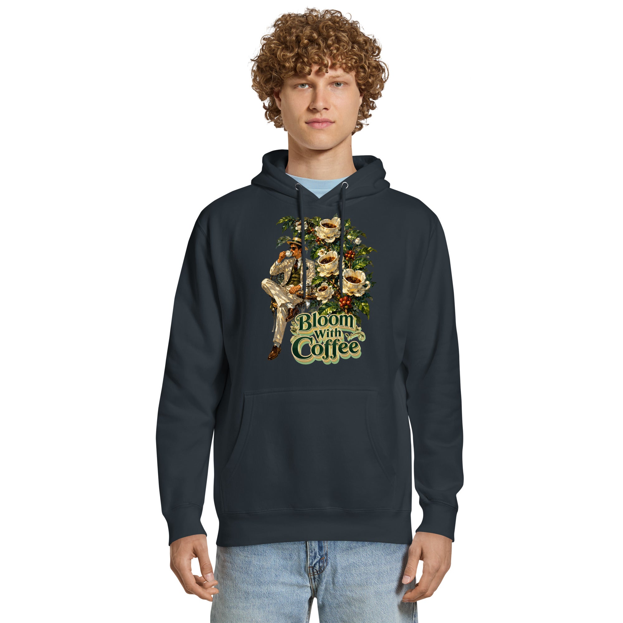 Coffee Lovers Unisex Premium Mid-Weight Hoodie Bloom with Coffee – Vintage Botanical & Gentleman Graphic Pullover by printfluence.net