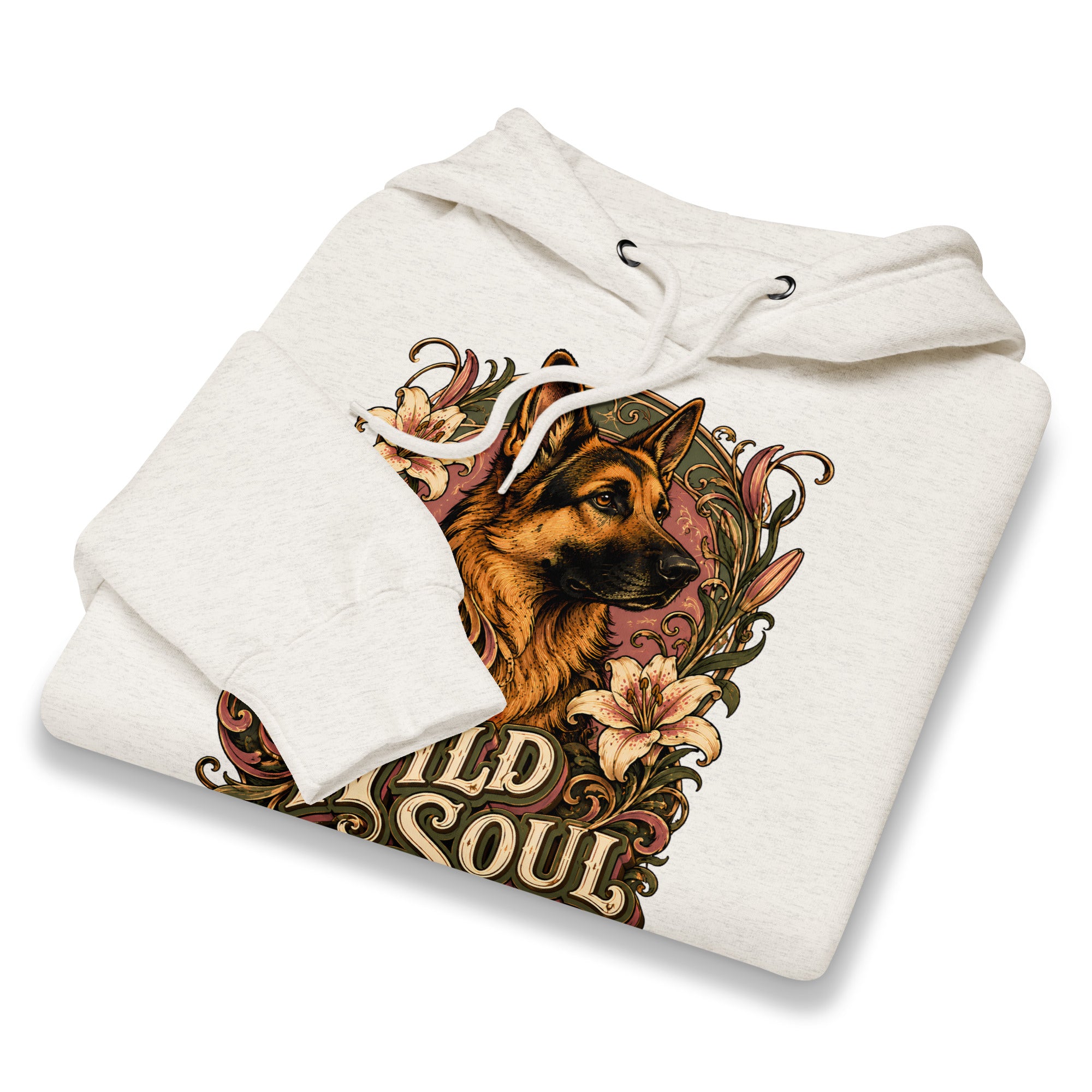 German Shepherd Lovers Mid-weight Hoodie Wild Soul – Vintage Floral Art Pullover by printfluence.net