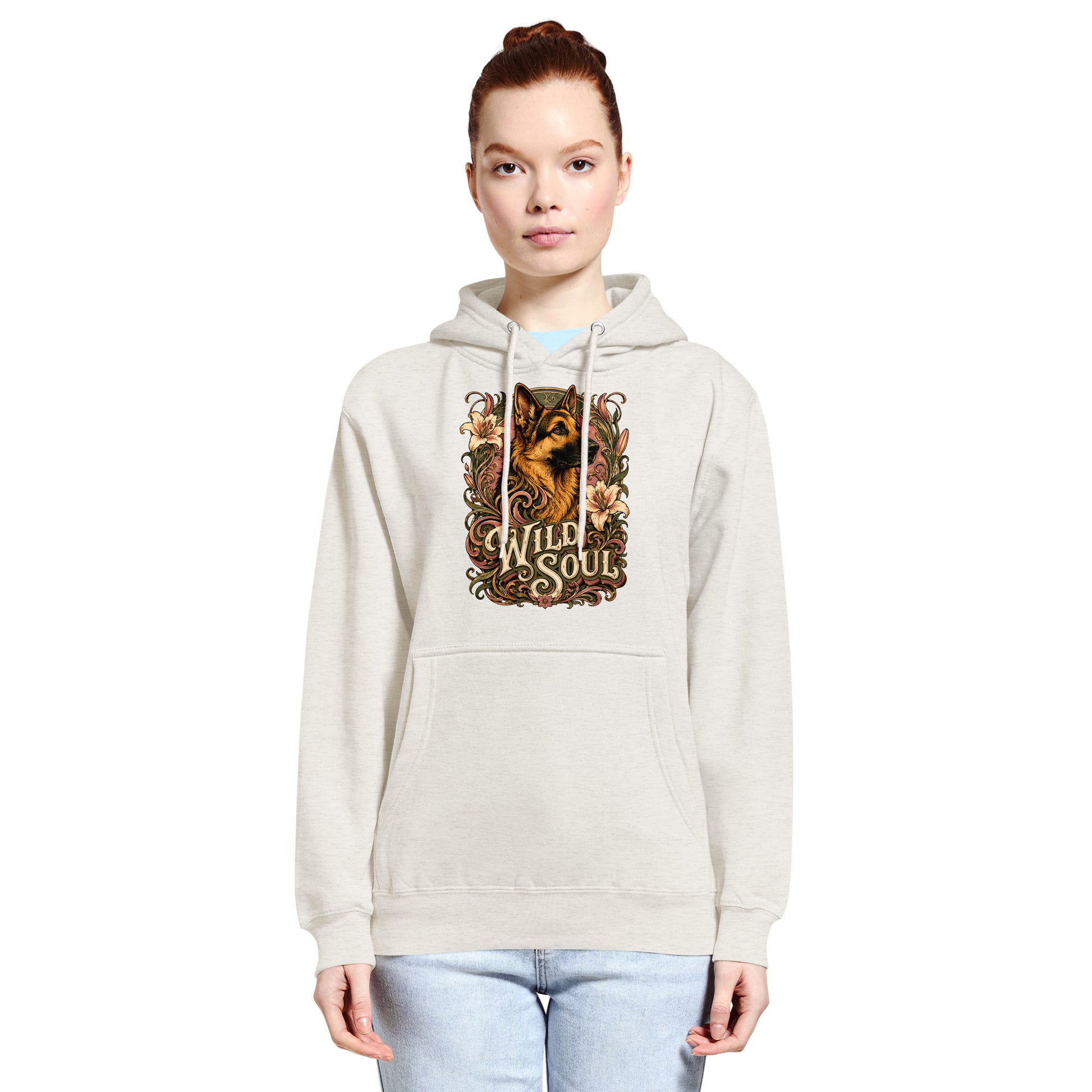 German Shepherd Lovers Mid-weight Hoodie Wild Soul – Vintage Floral Art Pullover by printfluence.net