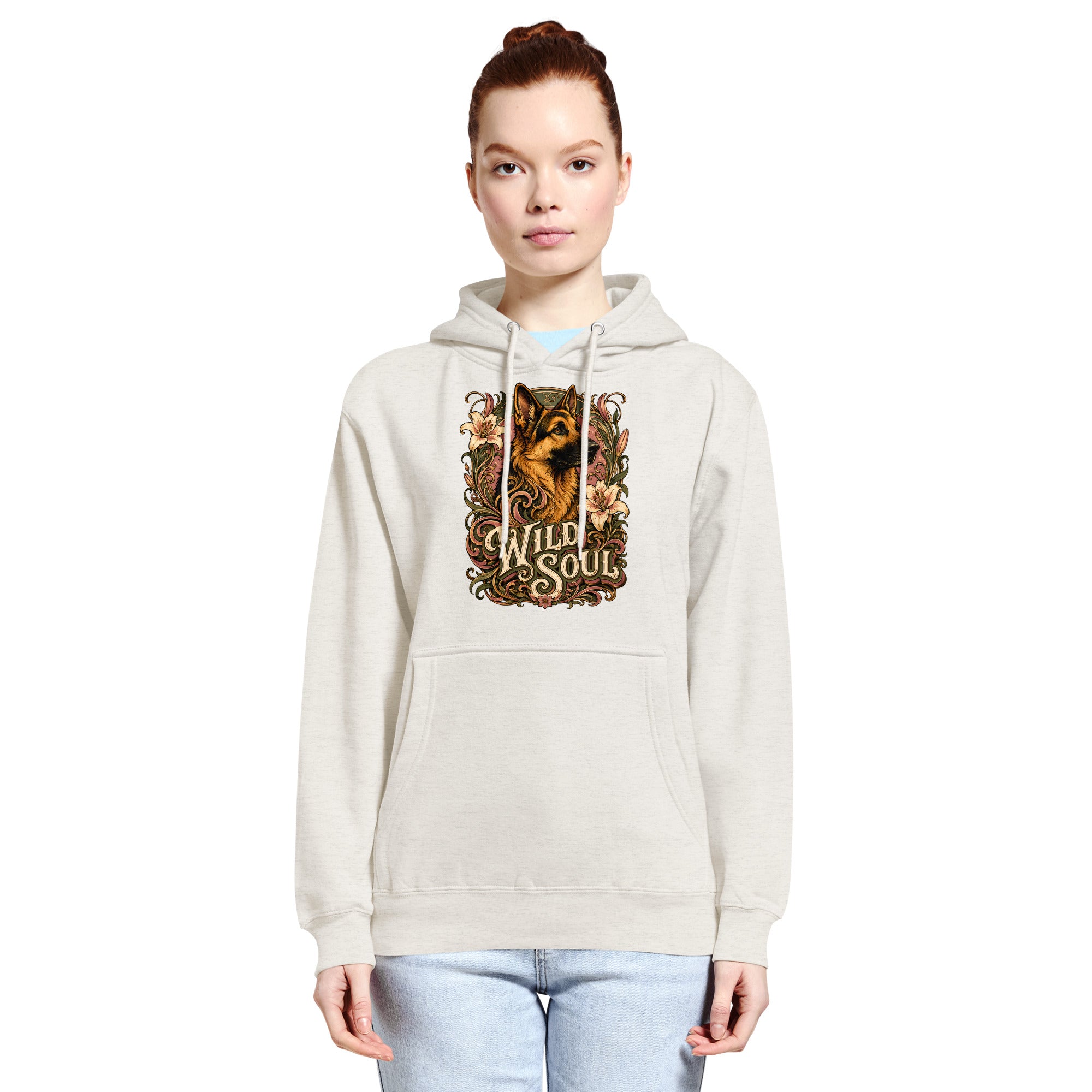 German Shepherd Lovers Mid-weight Hoodie Wild Soul – Vintage Floral Art Pullover by printfluence.net