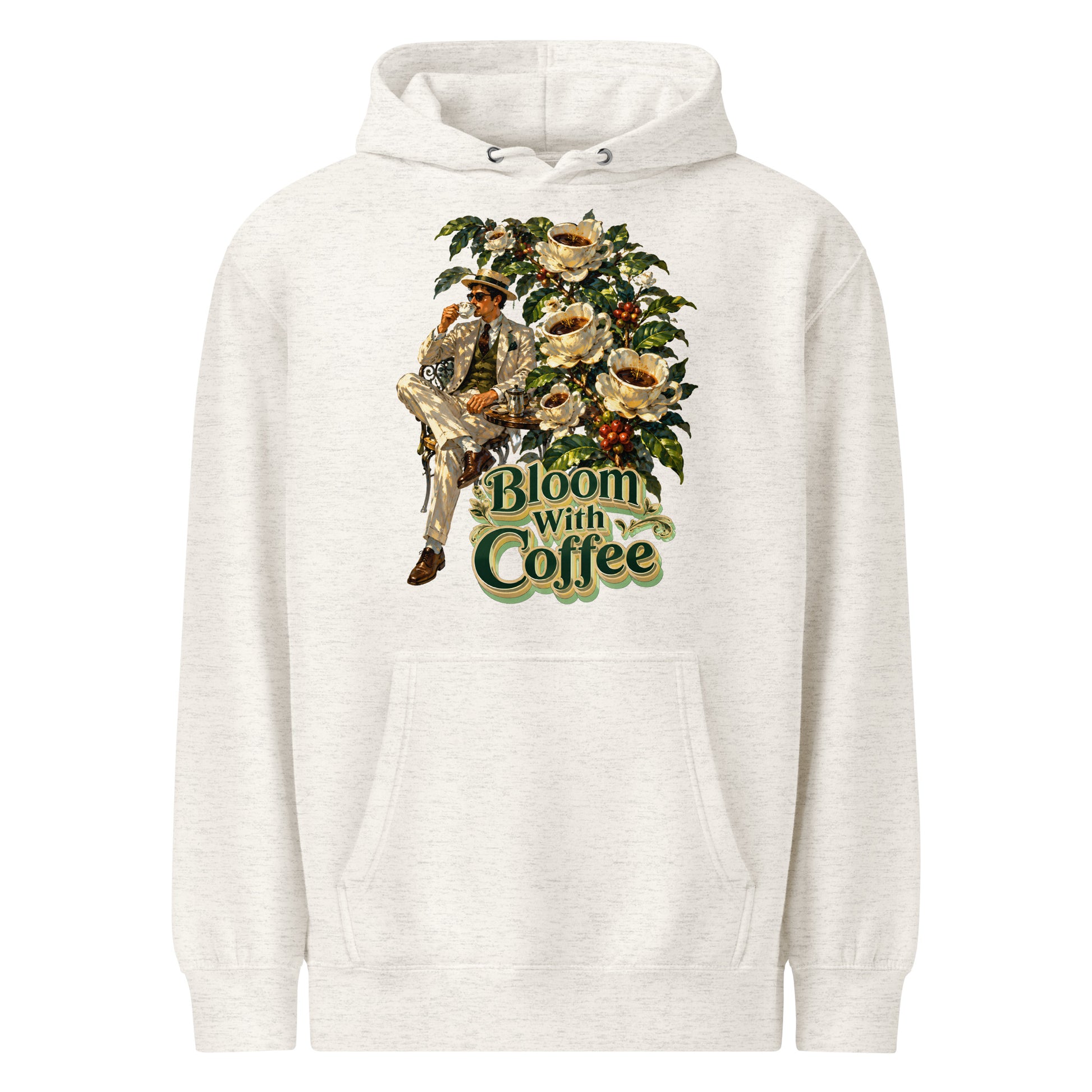 Coffee Lovers Unisex Premium Mid-Weight Hoodie Bloom with Coffee – Vintage Botanical & Gentleman Graphic Pullover by printfluence.net