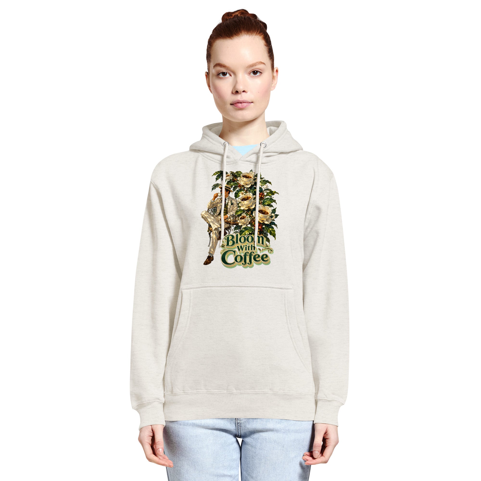 Coffee Lovers Unisex Premium Mid-Weight Hoodie Bloom with Coffee – Vintage Botanical & Gentleman Graphic Pullover by printfluence.net