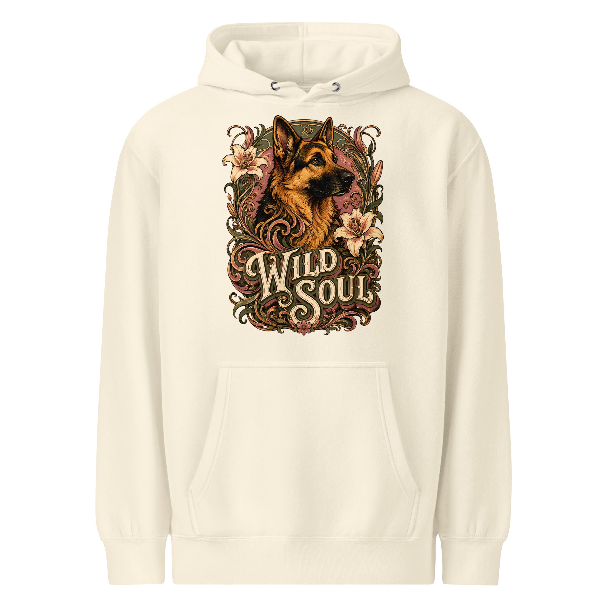 German Shepherd Lovers Mid-weight Hoodie Wild Soul – Vintage Floral Art Pullover by printfluence.net