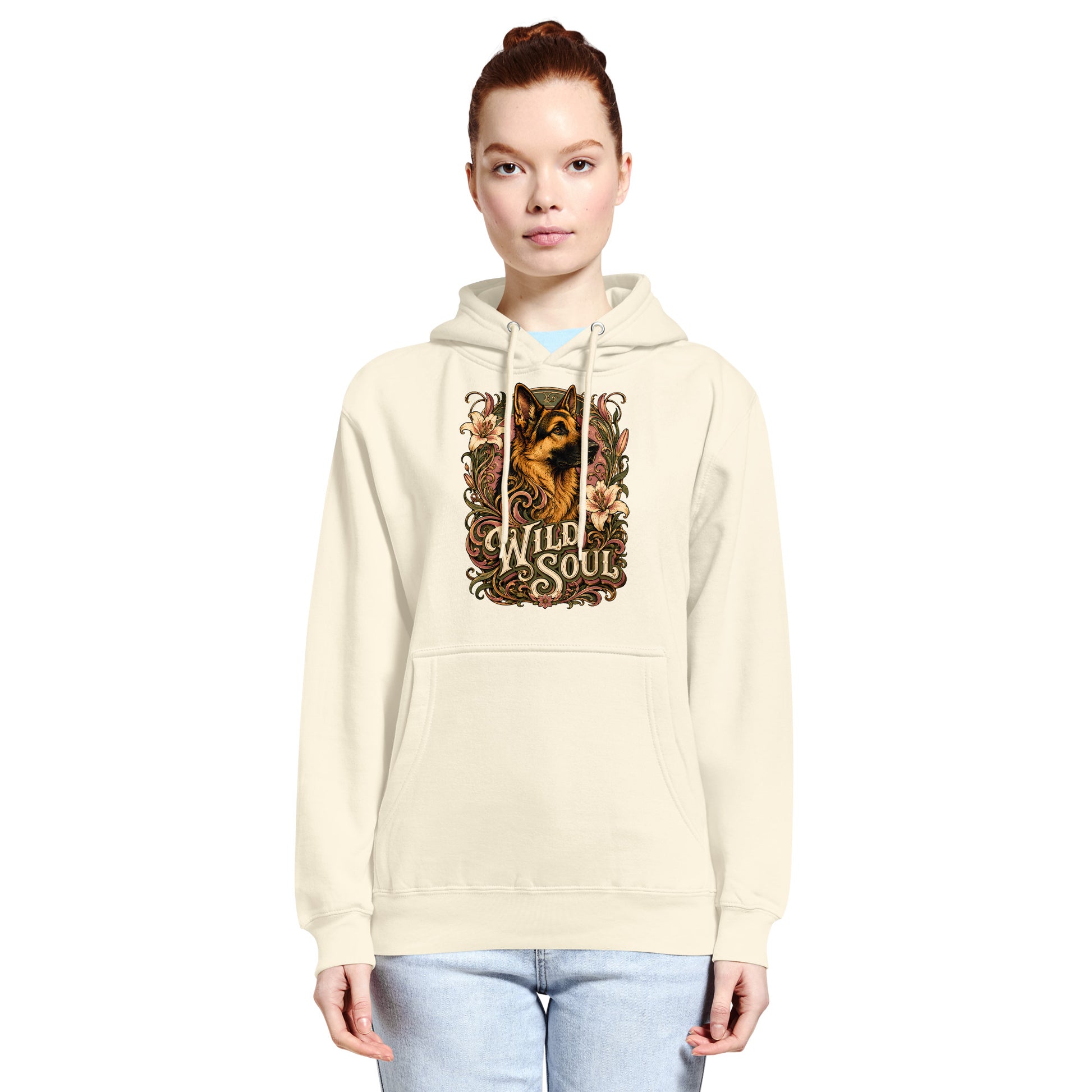 German Shepherd Lovers Mid-weight Hoodie Wild Soul – Vintage Floral Art Pullover by printfluence.net