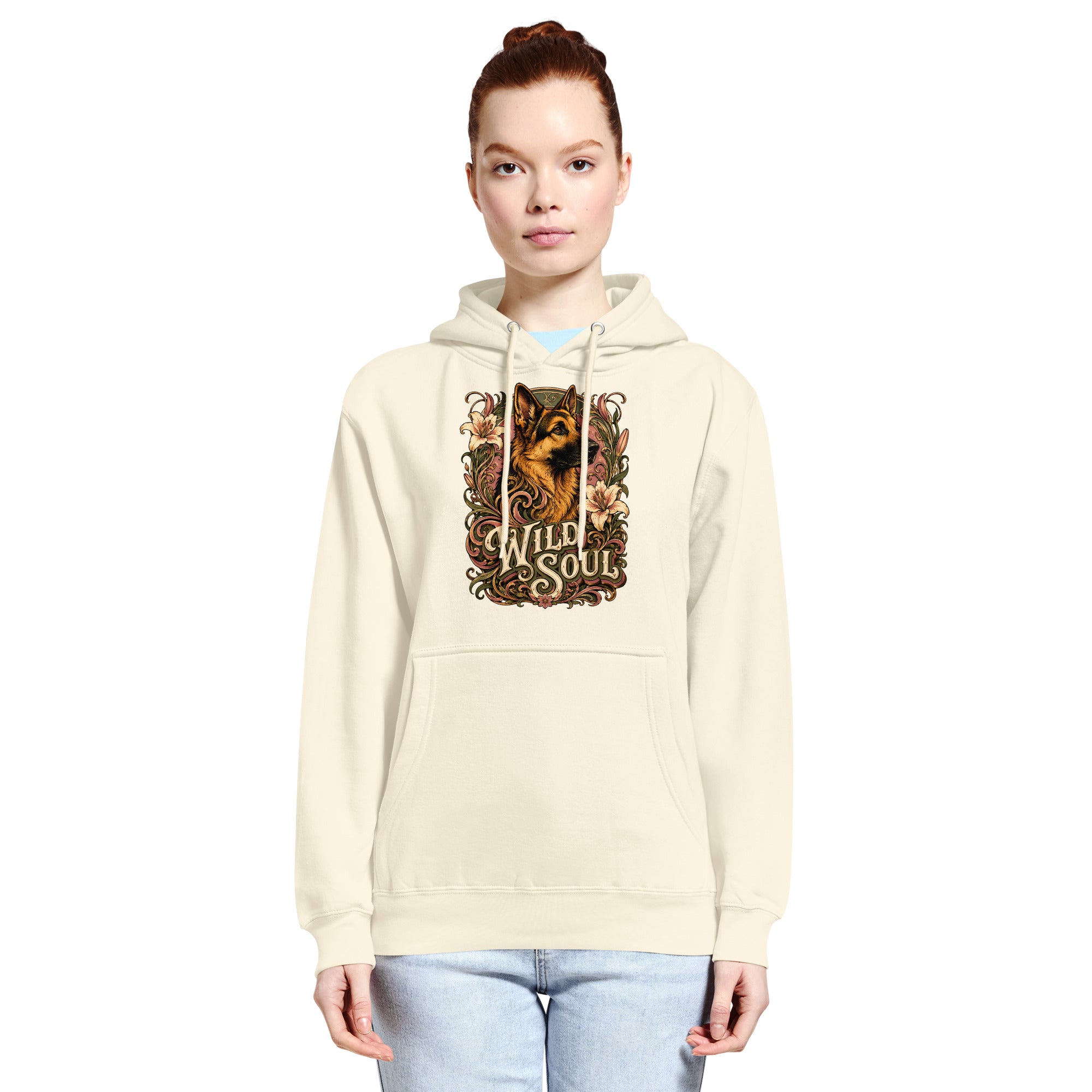 German Shepherd Lovers Mid-weight Hoodie Wild Soul – Vintage Floral Art Pullover by printfluence.net
