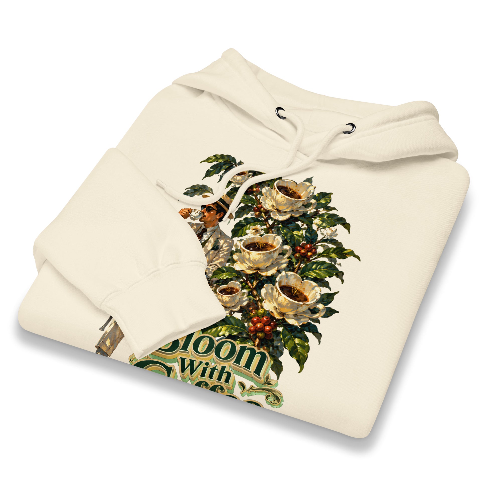 Coffee Lovers Unisex Premium Mid-Weight Hoodie Bloom with Coffee – Vintage Botanical & Gentleman Graphic Pullover by printfluence.net