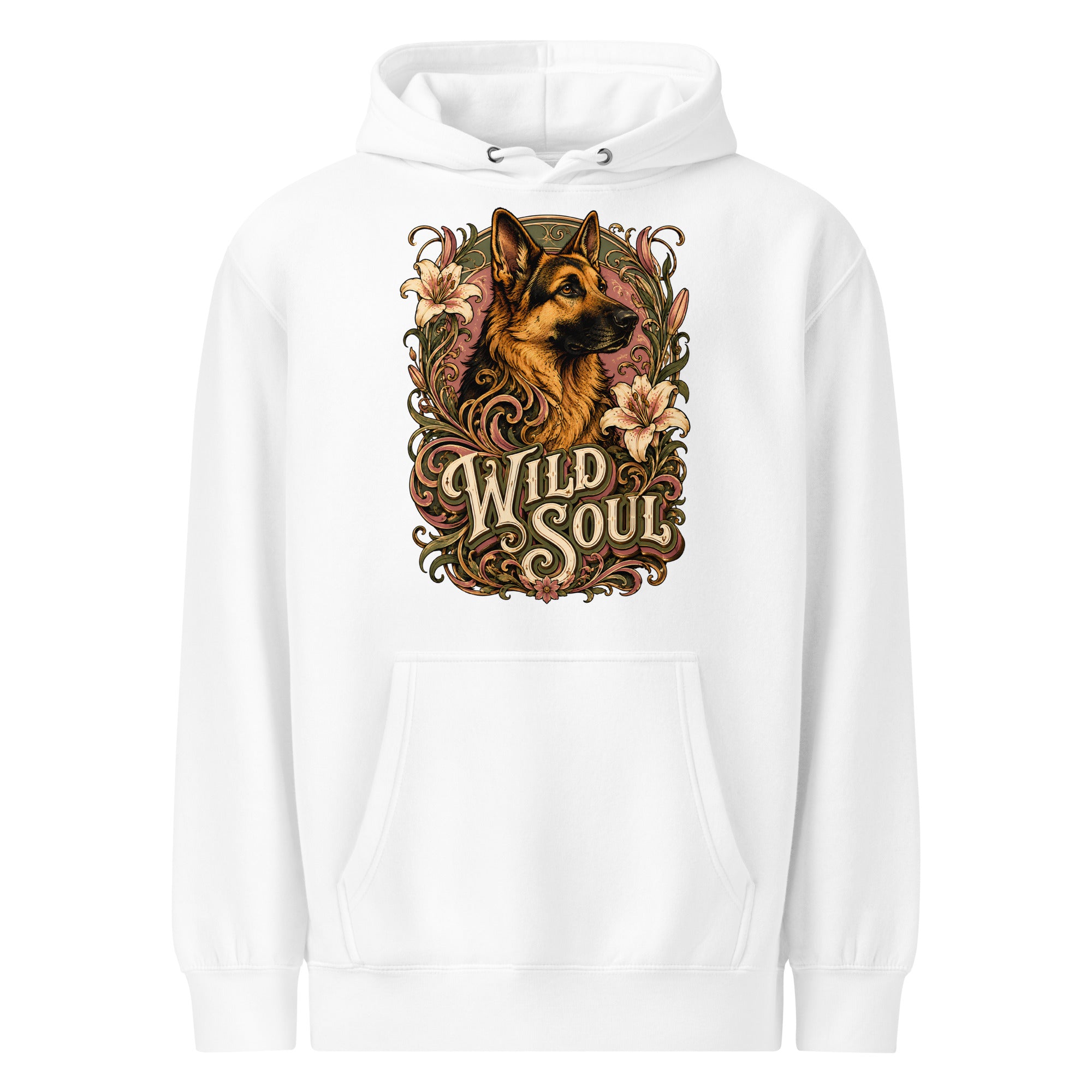 German Shepherd Lovers Mid-weight Hoodie Wild Soul – Vintage Floral Art Pullover by printfluence.net