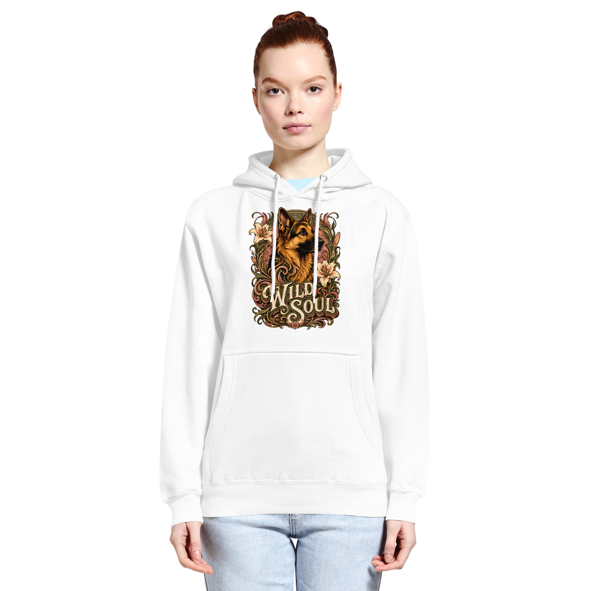 German Shepherd Lovers Mid-weight Hoodie Wild Soul – Vintage Floral Art Pullover by printfluence.net