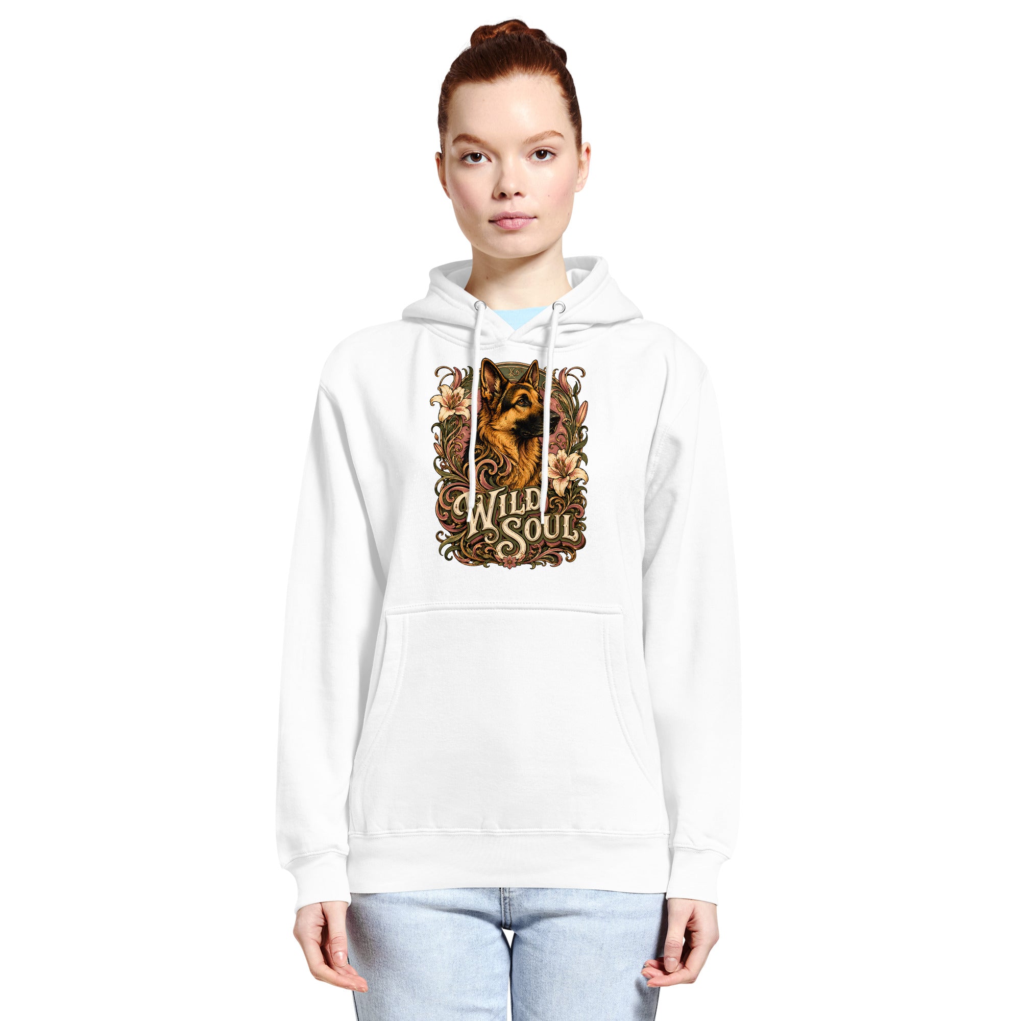 German Shepherd Lovers Mid-weight Hoodie Wild Soul – Vintage Floral Art Pullover by printfluence.net