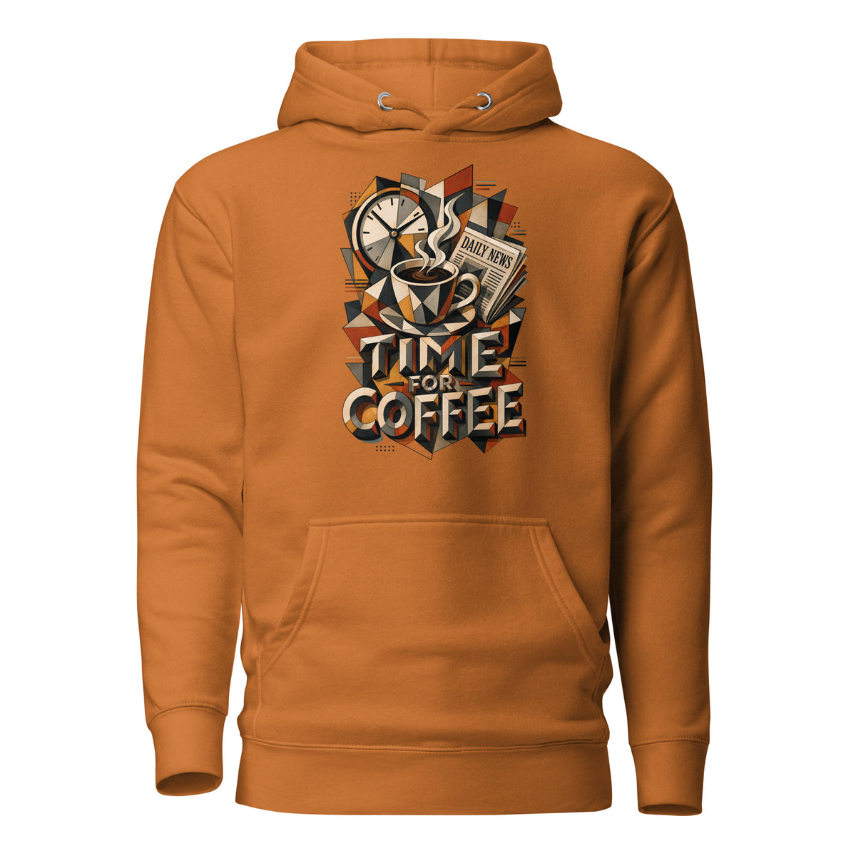 Coffee Lovers Unisex Hoodie Time For Coffee – Cubist Morning Routine Graphic Pullover by printfluence.net