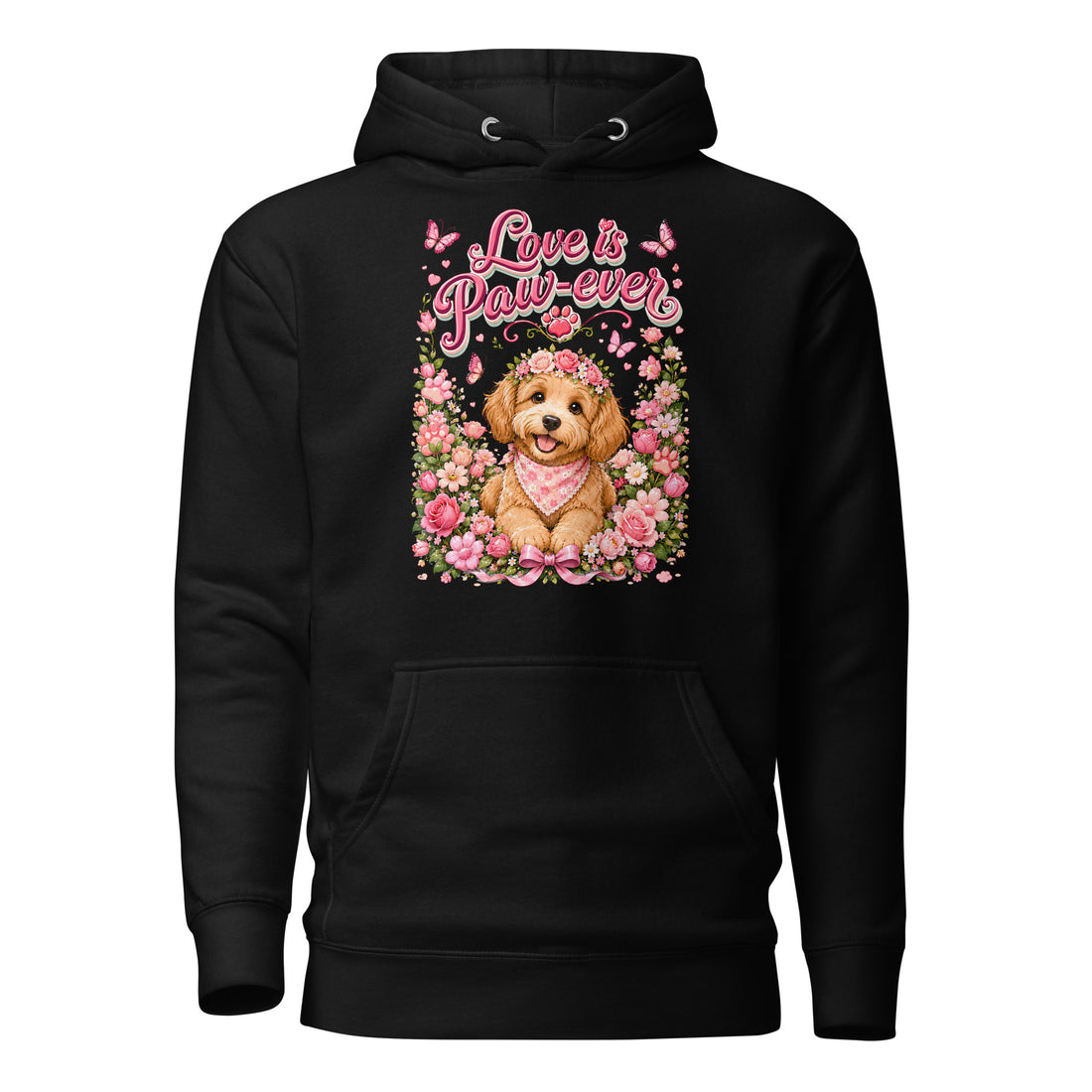 Love is Paw-ever Golden Puppy Floral Unisex Hoodie - Cute Dog Lover Aesthetic Pullover by printfluence.net