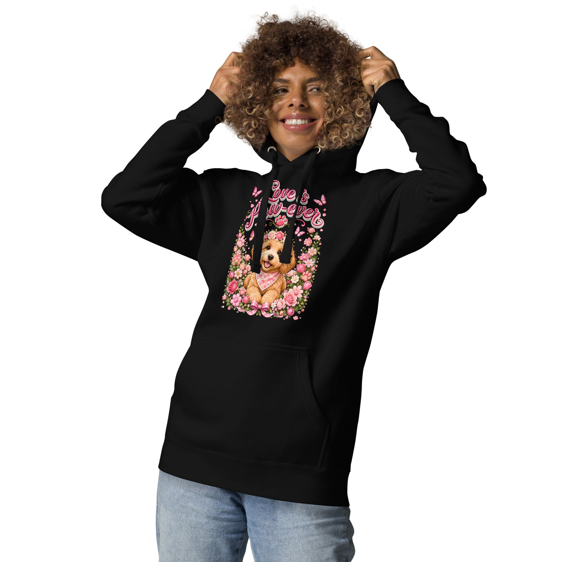 Love is Paw-ever Golden Puppy Floral Unisex Hoodie - Cute Dog Lover Aesthetic Pullover by printfluence.net