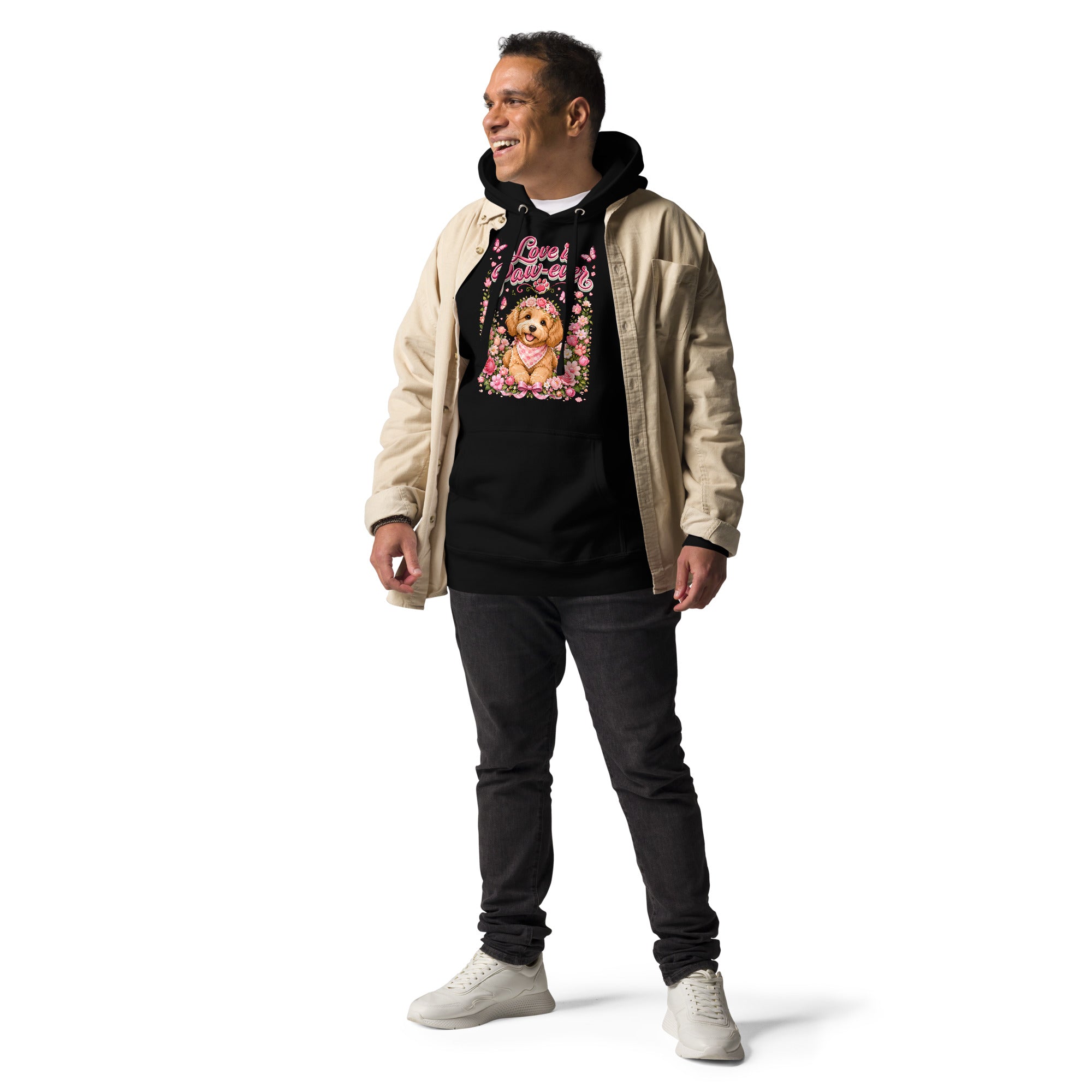 Love is Paw-ever Golden Puppy Floral Unisex Hoodie - Cute Dog Lover Aesthetic Pullover by printfluence.net