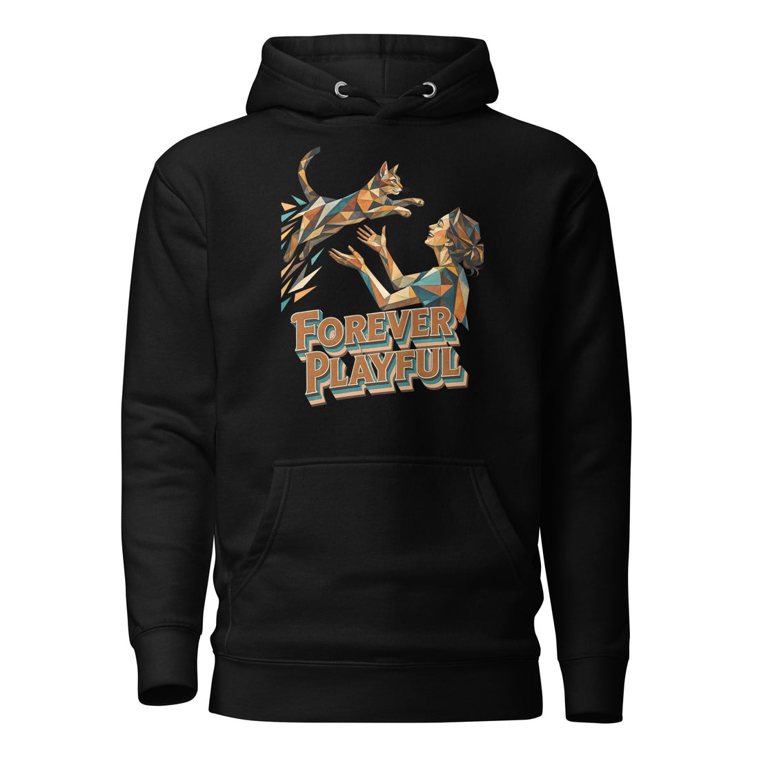 Cat Lovers Unisex Premium Pullover Hoodie – Forever Playful Geometric Cat Art Design by printfluence.net