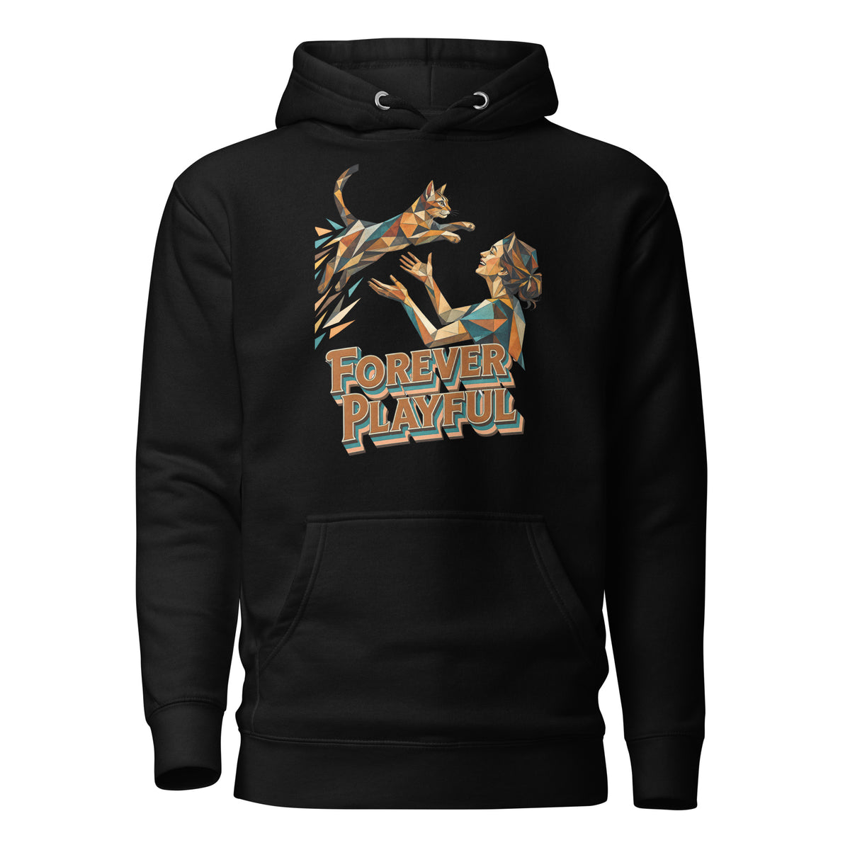 Cat Lovers Unisex Premium Pullover Hoodie – Forever Playful Geometric Cat Art Design by printfluence.net