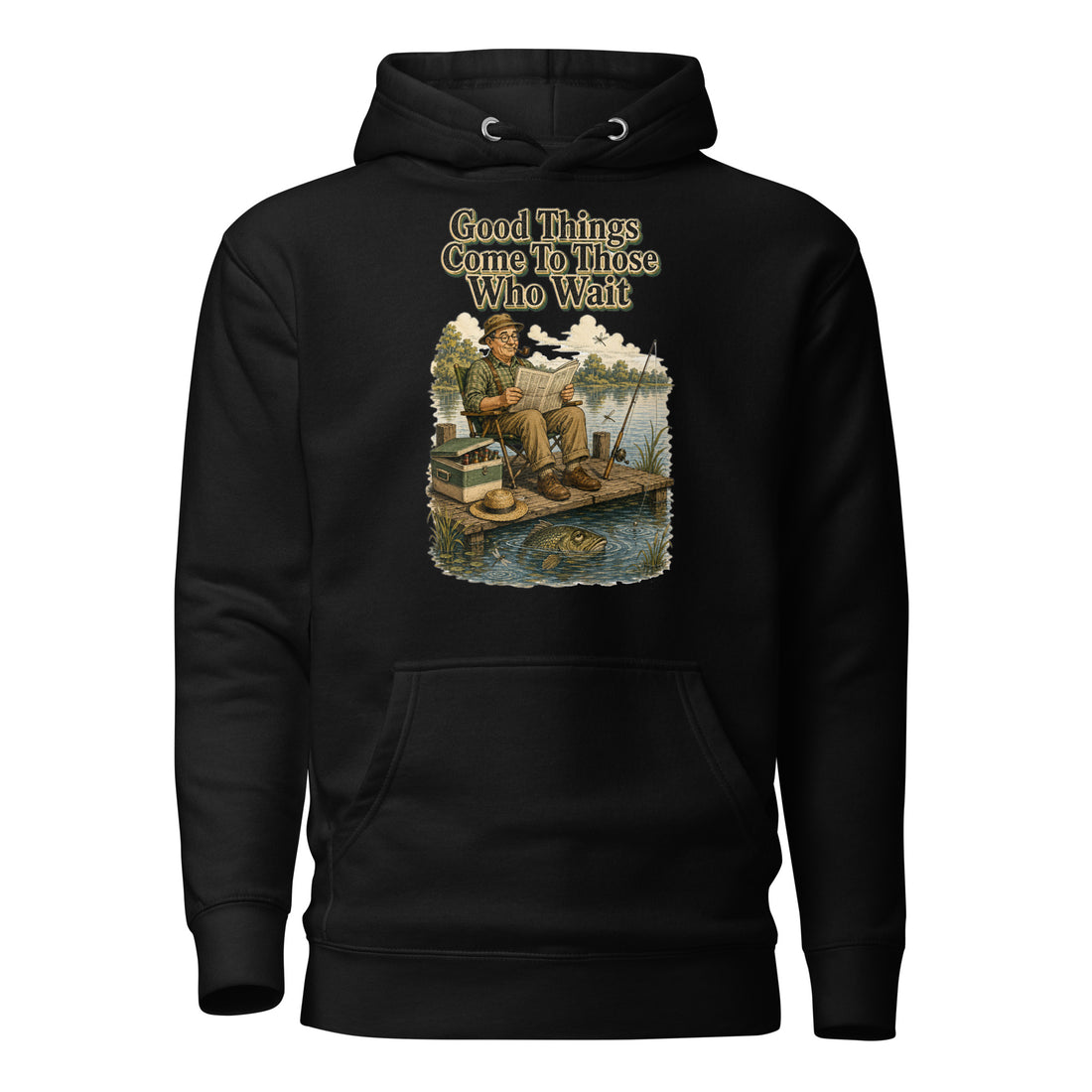 Fishing Lovers | Unisex Premium Pullover Hoodie — Good Things Come To Those Who Wait by printfluence