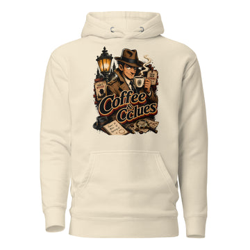 Coffee Lovers Unisex Hoodie Coffee & Clues – Noir Detective Style Graphic Pullover by printfluence.net