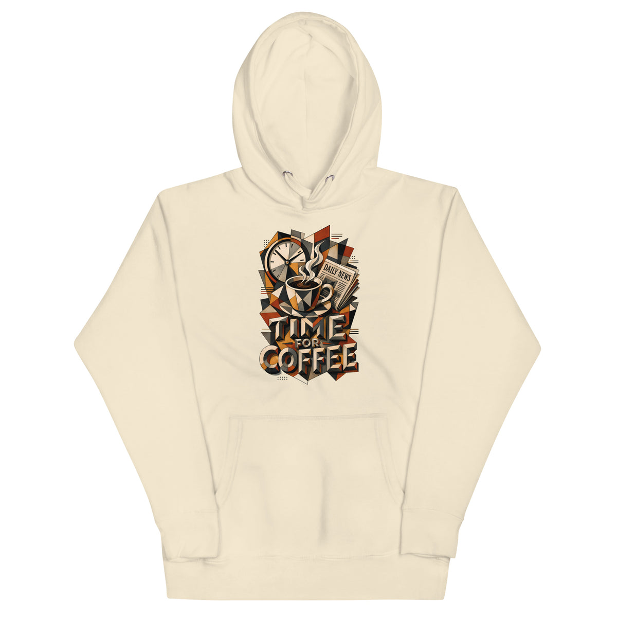 Coffee Lovers Unisex Hoodie Time For Coffee – Cubist Morning Routine Graphic Pullover by printfluence.net