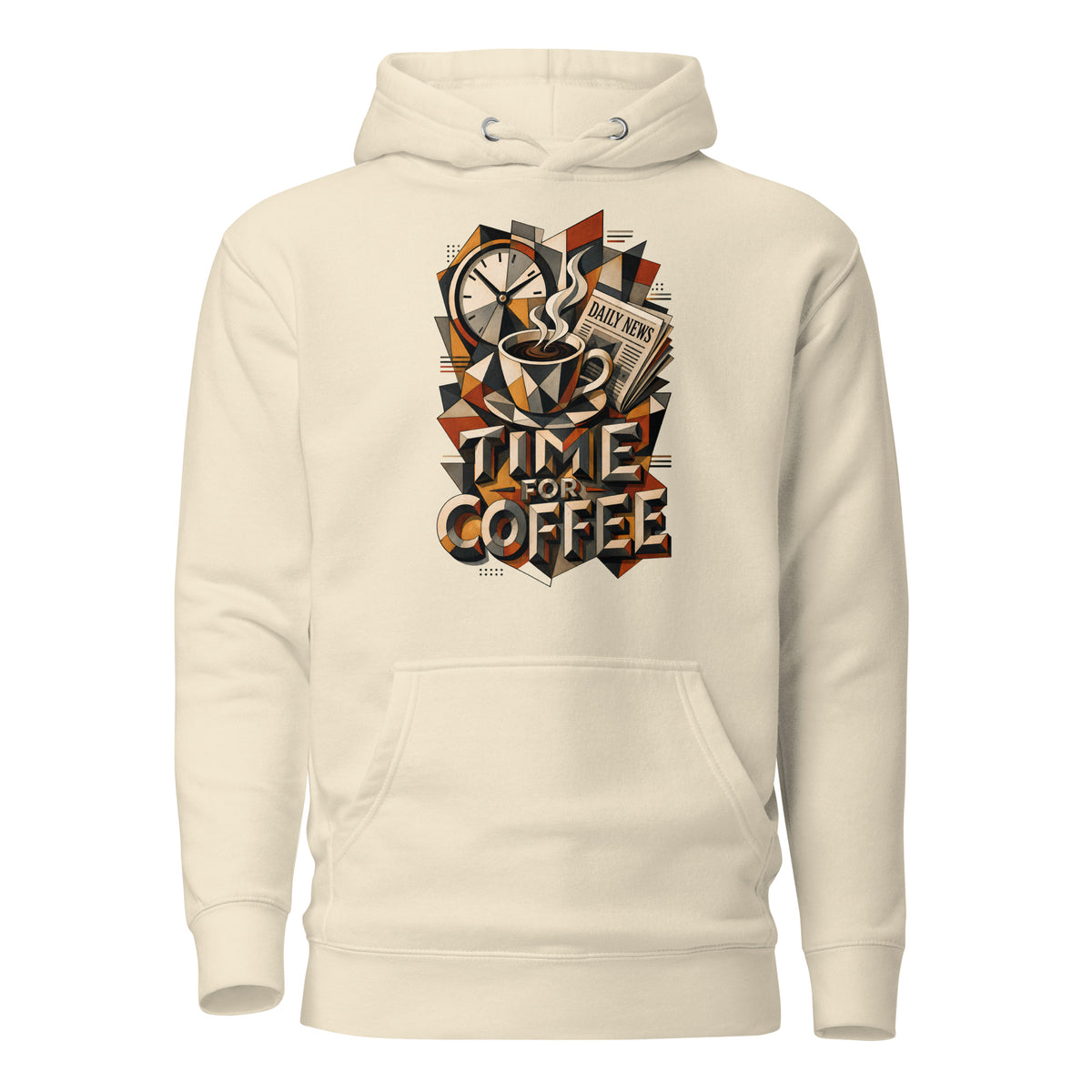 Coffee Lovers Unisex Hoodie Time For Coffee – Cubist Morning Routine Graphic Pullover by printfluence.net