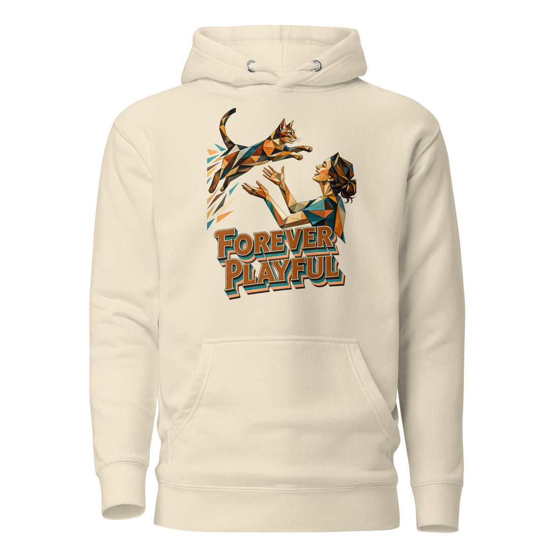 Cat Lovers Unisex Premium Pullover Hoodie – Forever Playful Geometric Cat Art Design by printfluence.net