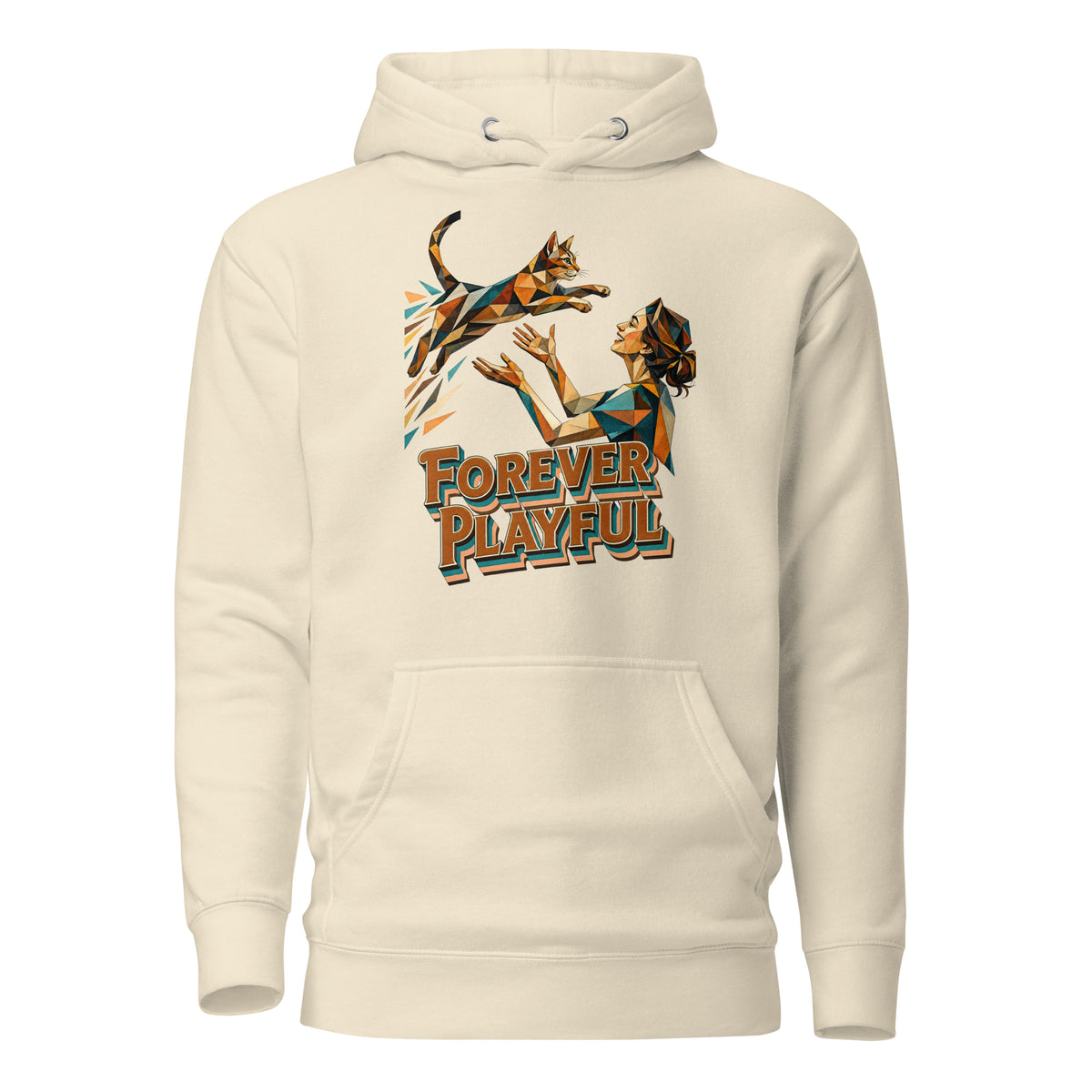 Cat Lovers Unisex Premium Pullover Hoodie – Forever Playful Geometric Cat Art Design by printfluence.net