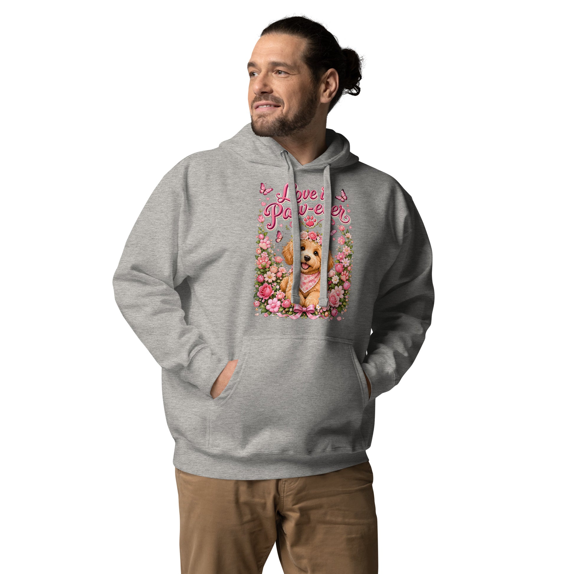 Love is Paw-ever Golden Puppy Floral Unisex Hoodie - Cute Dog Lover Aesthetic Pullover by printfluence.net