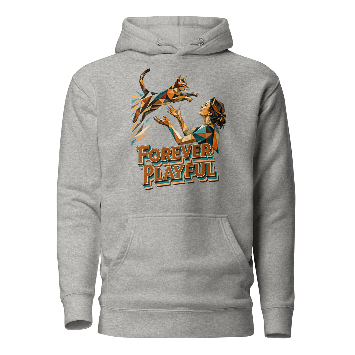 Cat Lovers Unisex Premium Pullover Hoodie – Forever Playful Geometric Cat Art Design by printfluence.net