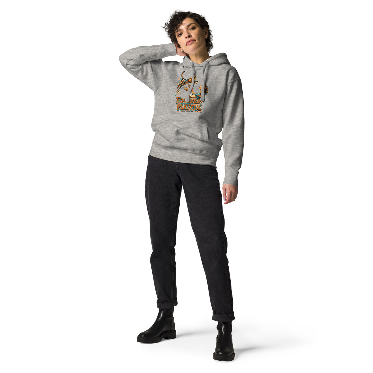 Cat Lovers Unisex Premium Pullover Hoodie – Forever Playful Geometric Cat Art Design by printfluence.net