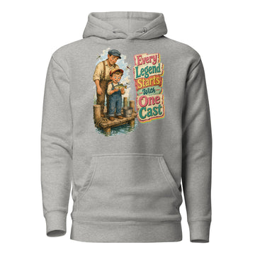 Fishing Lovers | Unisex Premium Pullover Hoodie - Every Legend Starts With One Cast by printfluence
