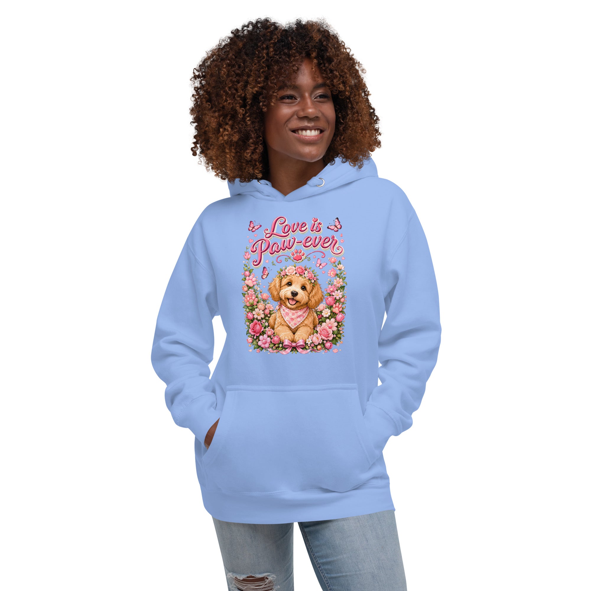 Love is Paw-ever Golden Puppy Floral Unisex Hoodie - Cute Dog Lover Aesthetic Pullover by printfluence.net