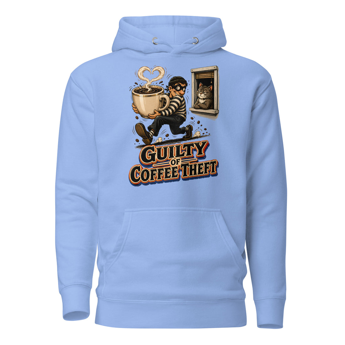 Coffee Lovers Unisex Hoodie Guilty of Coffee Theft – Funny Cat & Thief Graphic Pullover by printfluence.net