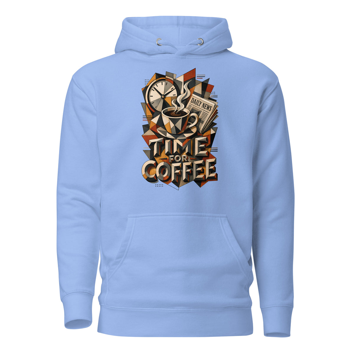 Coffee Lovers Unisex Hoodie Time For Coffee – Cubist Morning Routine Graphic Pullover by printfluence.net