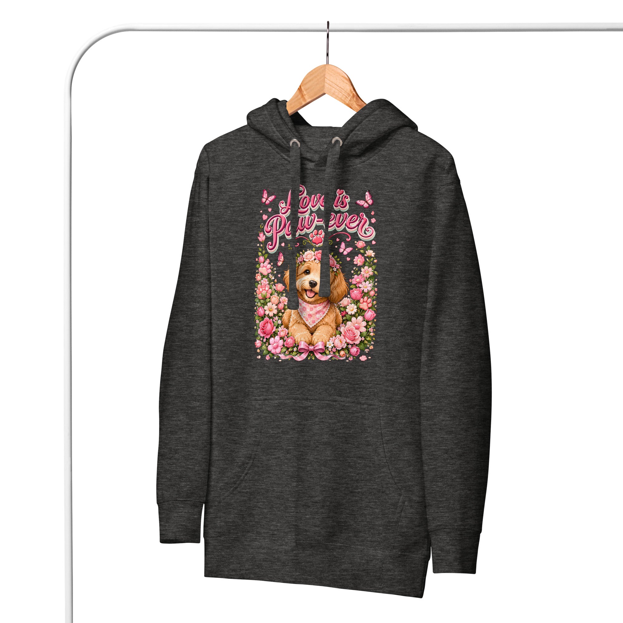 Love is Paw-ever Golden Puppy Floral Unisex Hoodie - Cute Dog Lover Aesthetic Pullover by printfluence.net