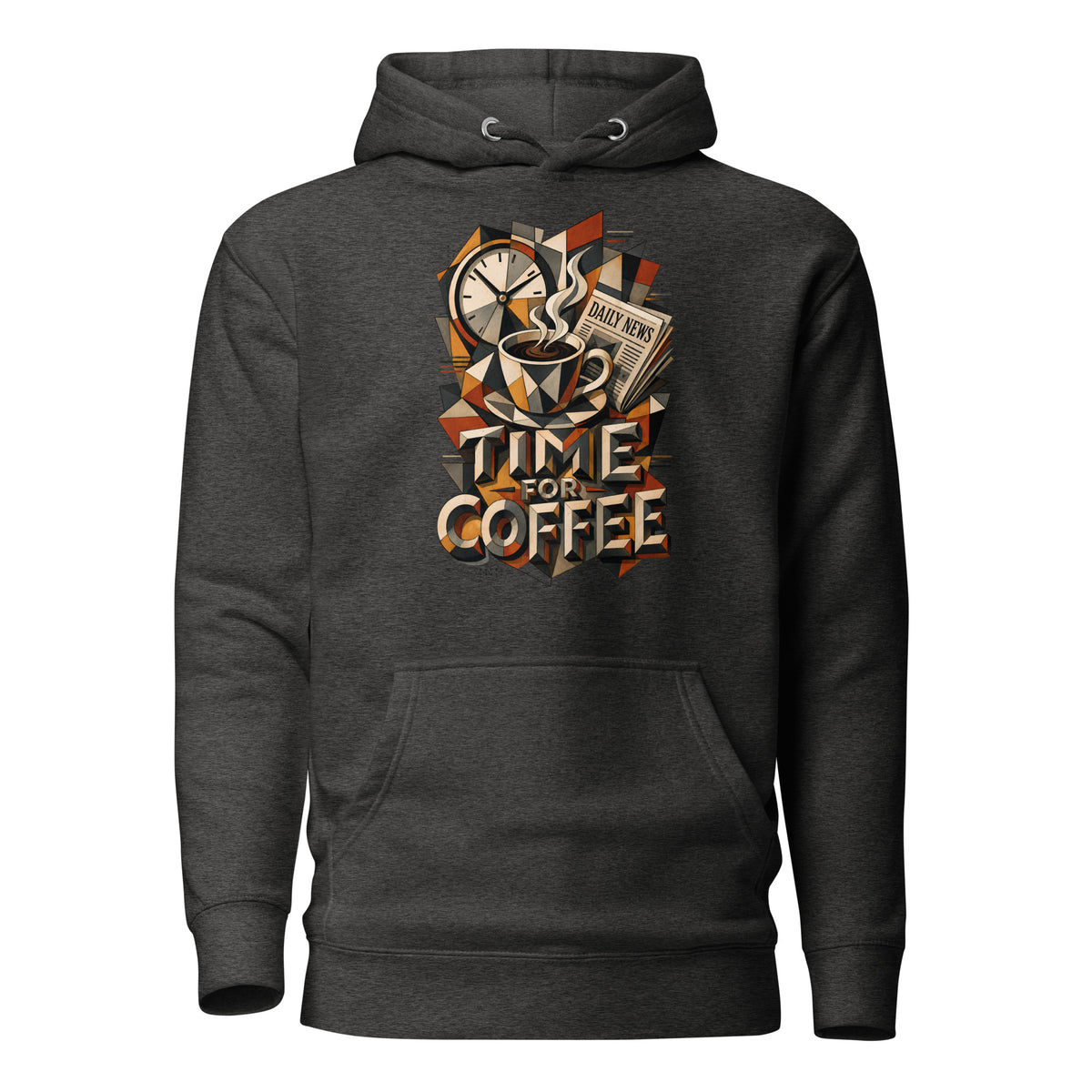 Coffee Lovers Unisex Hoodie Time For Coffee – Cubist Morning Routine Graphic Pullover by printfluence.net