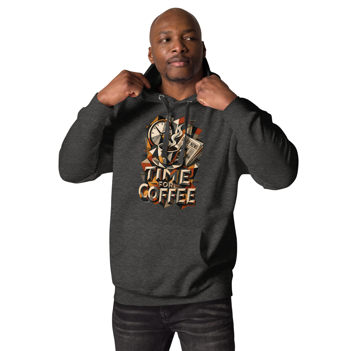 Coffee Lovers Unisex Hoodie Time For Coffee – Cubist Morning Routine Graphic Pullover by printfluence.net