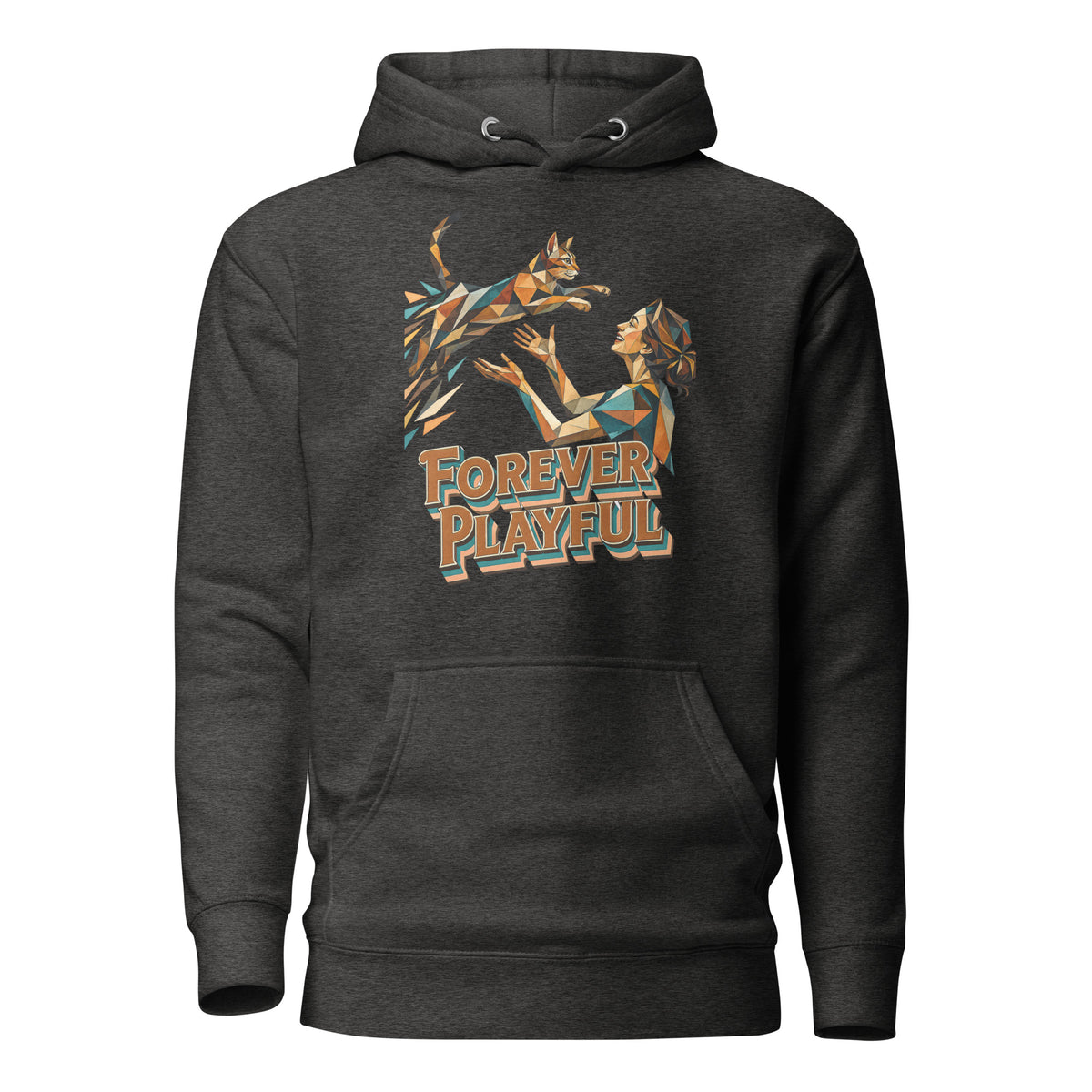 Cat Lovers Unisex Premium Pullover Hoodie – Forever Playful Geometric Cat Art Design by printfluence.net