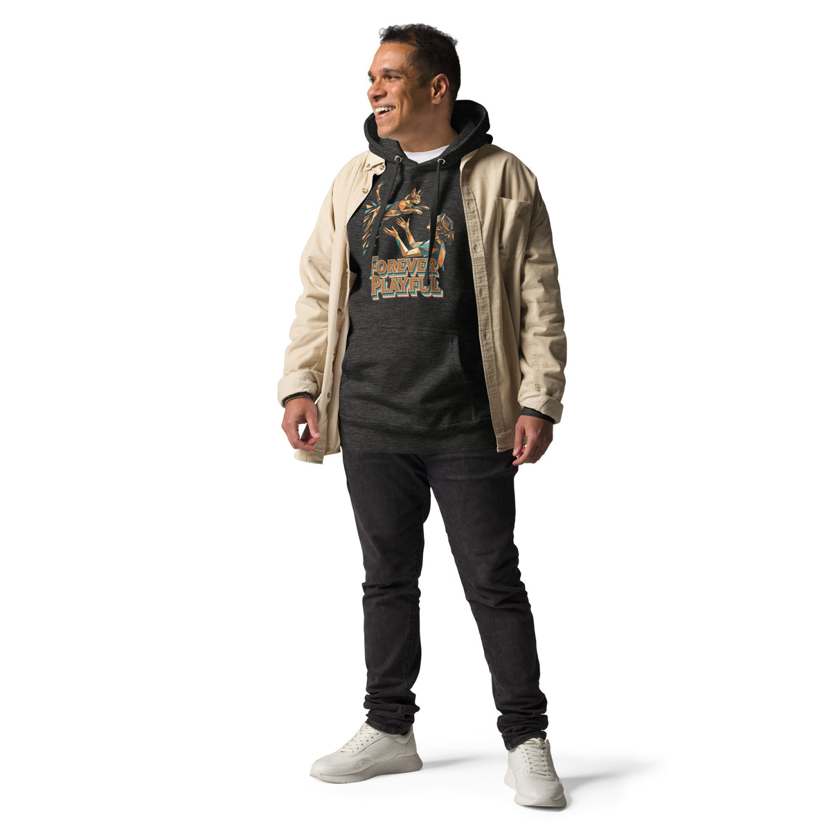 Cat Lovers Unisex Premium Pullover Hoodie – Forever Playful Geometric Cat Art Design by printfluence.net