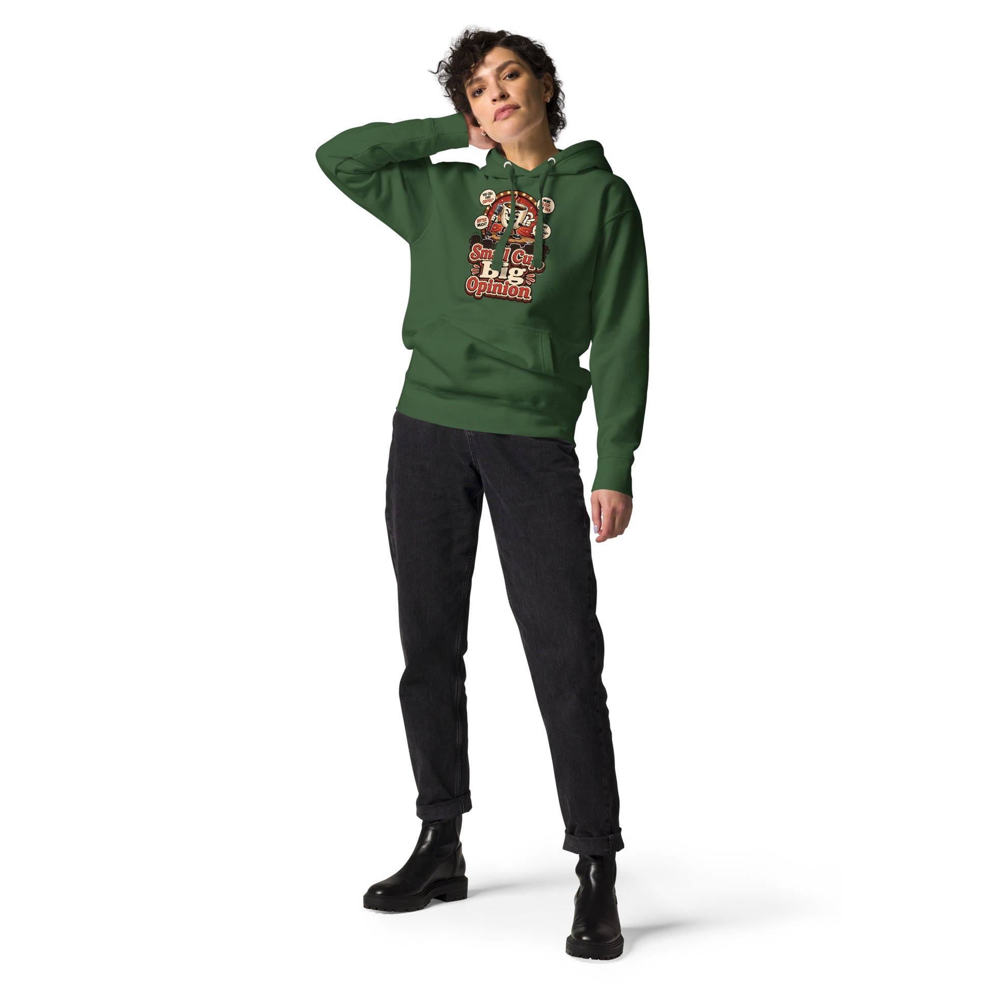 Retro Small Cup Big Opinion Coffee | Premium Unisex Hoodie for Coffee Lovers by printfluence.net