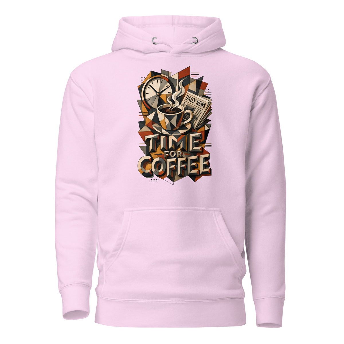 Coffee Lovers Unisex Hoodie Time For Coffee – Cubist Morning Routine Graphic Pullover by printfluence.net