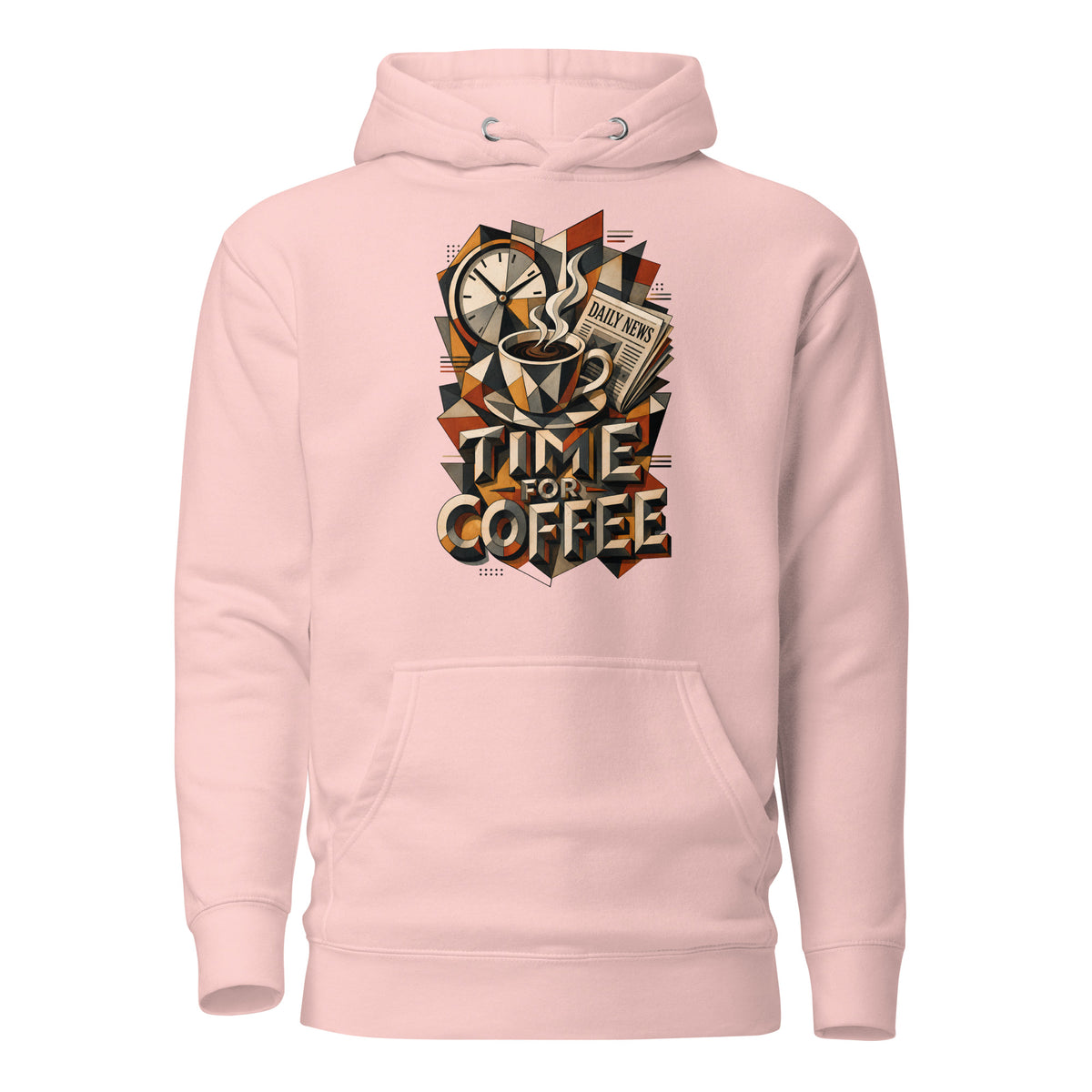 Coffee Lovers Unisex Hoodie Time For Coffee – Cubist Morning Routine Graphic Pullover by printfluence.net