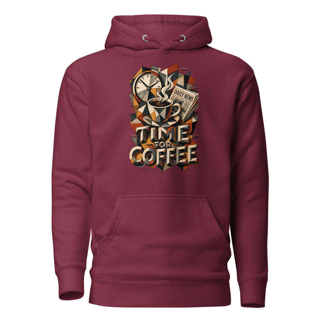 Coffee Lovers Unisex Hoodie Time For Coffee – Cubist Morning Routine Graphic Pullover by printfluence.net