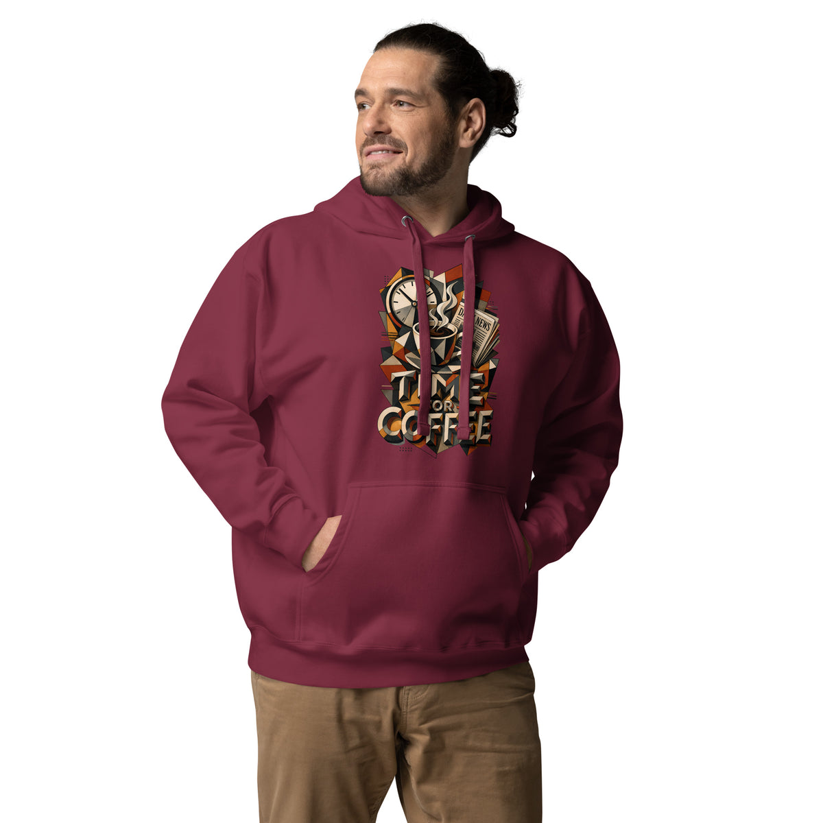 Coffee Lovers Unisex Hoodie Time For Coffee – Cubist Morning Routine Graphic Pullover by printfluence.net