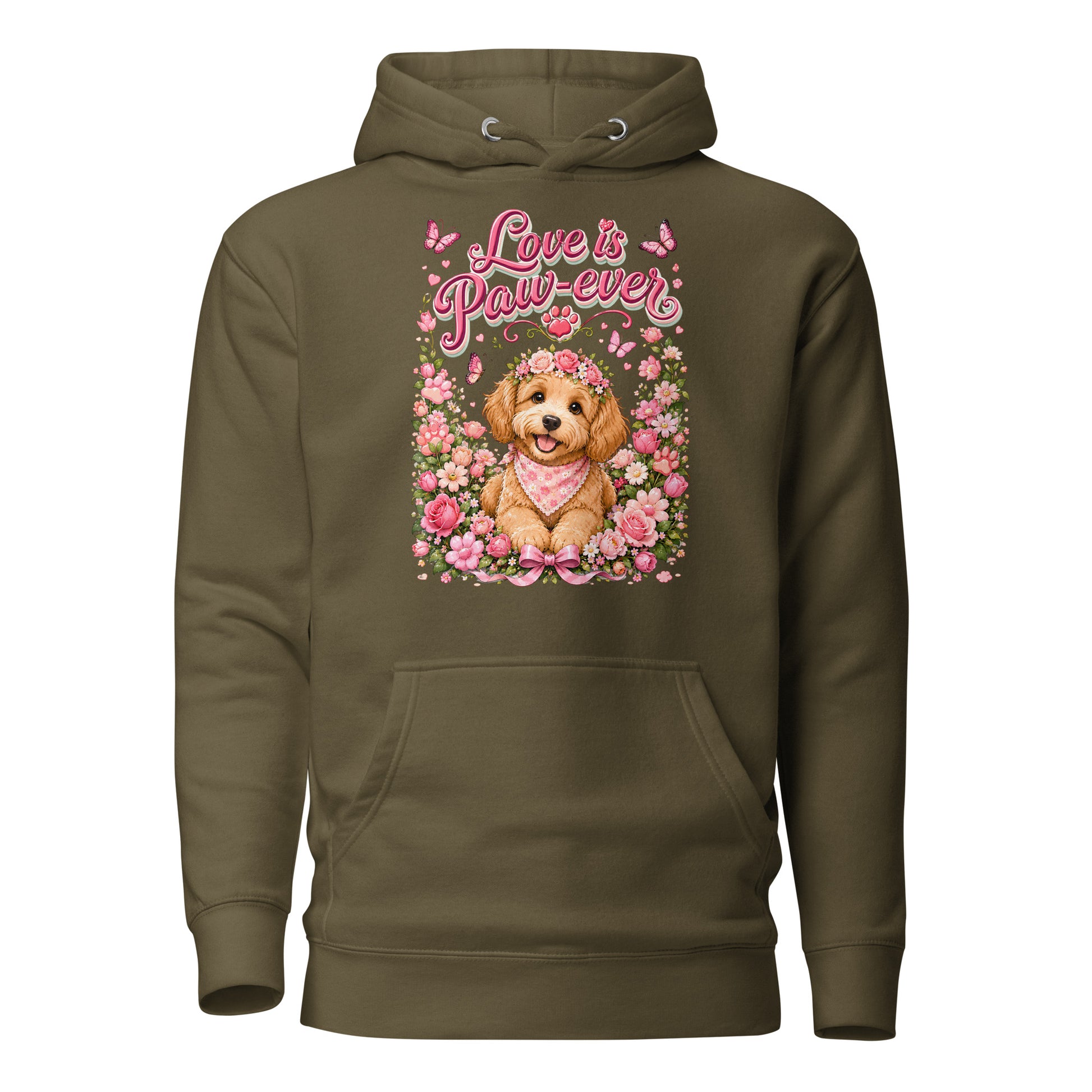 Love is Paw-ever Golden Puppy Floral Unisex Hoodie - Cute Dog Lover Aesthetic Pullover by printfluence.net