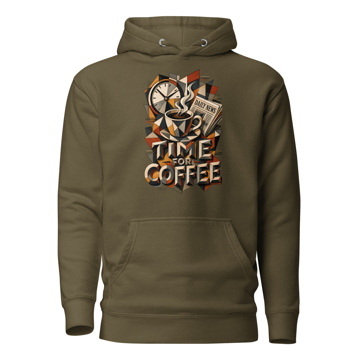 Coffee Lovers Unisex Hoodie Time For Coffee – Cubist Morning Routine Graphic Pullover by printfluence.net