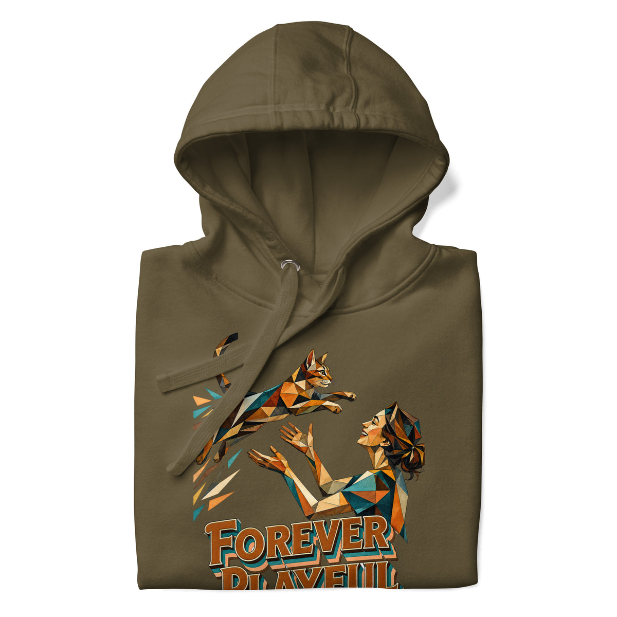Cat Lovers Unisex Premium Pullover Hoodie – Forever Playful Geometric Cat Art Design by printfluence.net