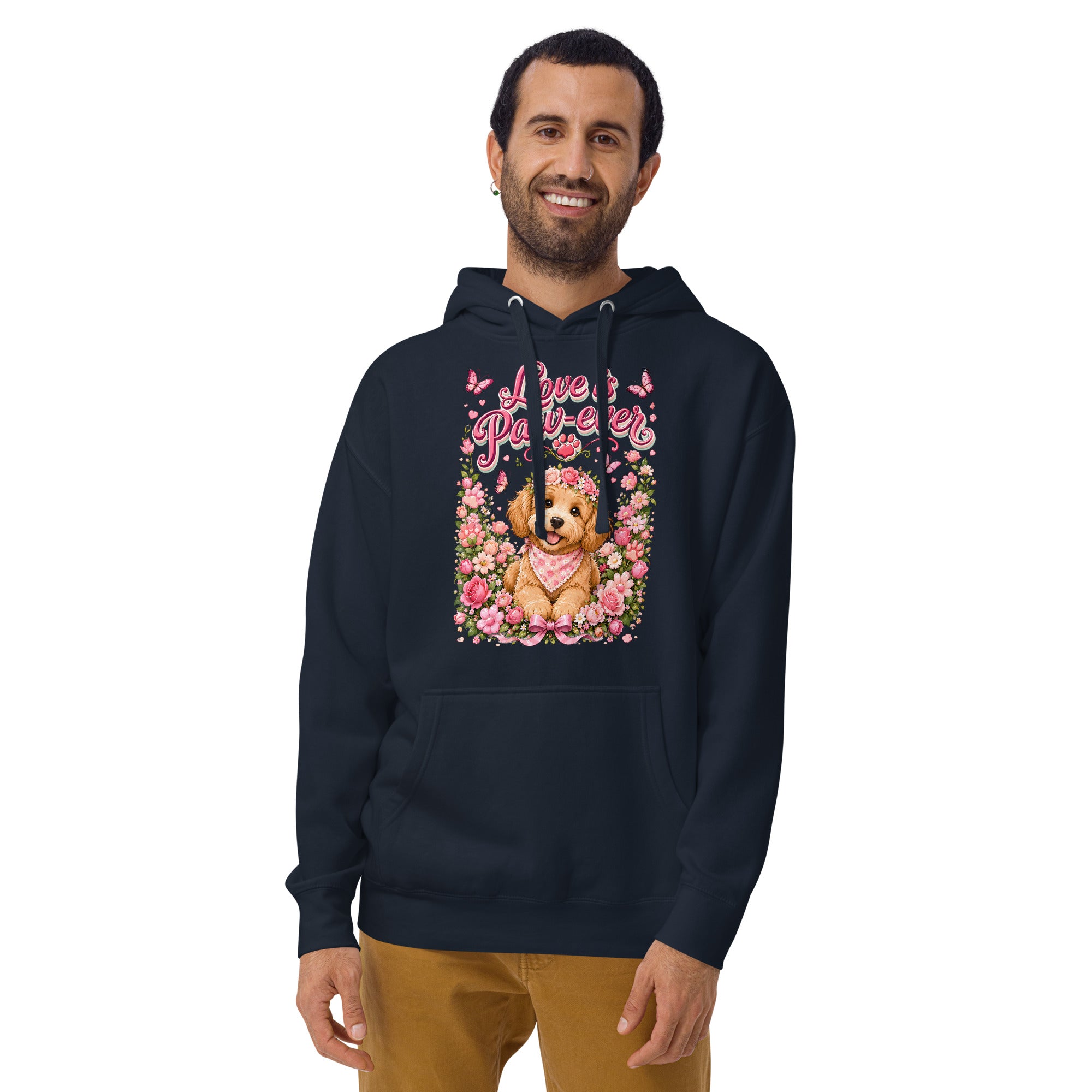 Love is Paw-ever Golden Puppy Floral Unisex Hoodie - Cute Dog Lover Aesthetic Pullover by printfluence.net