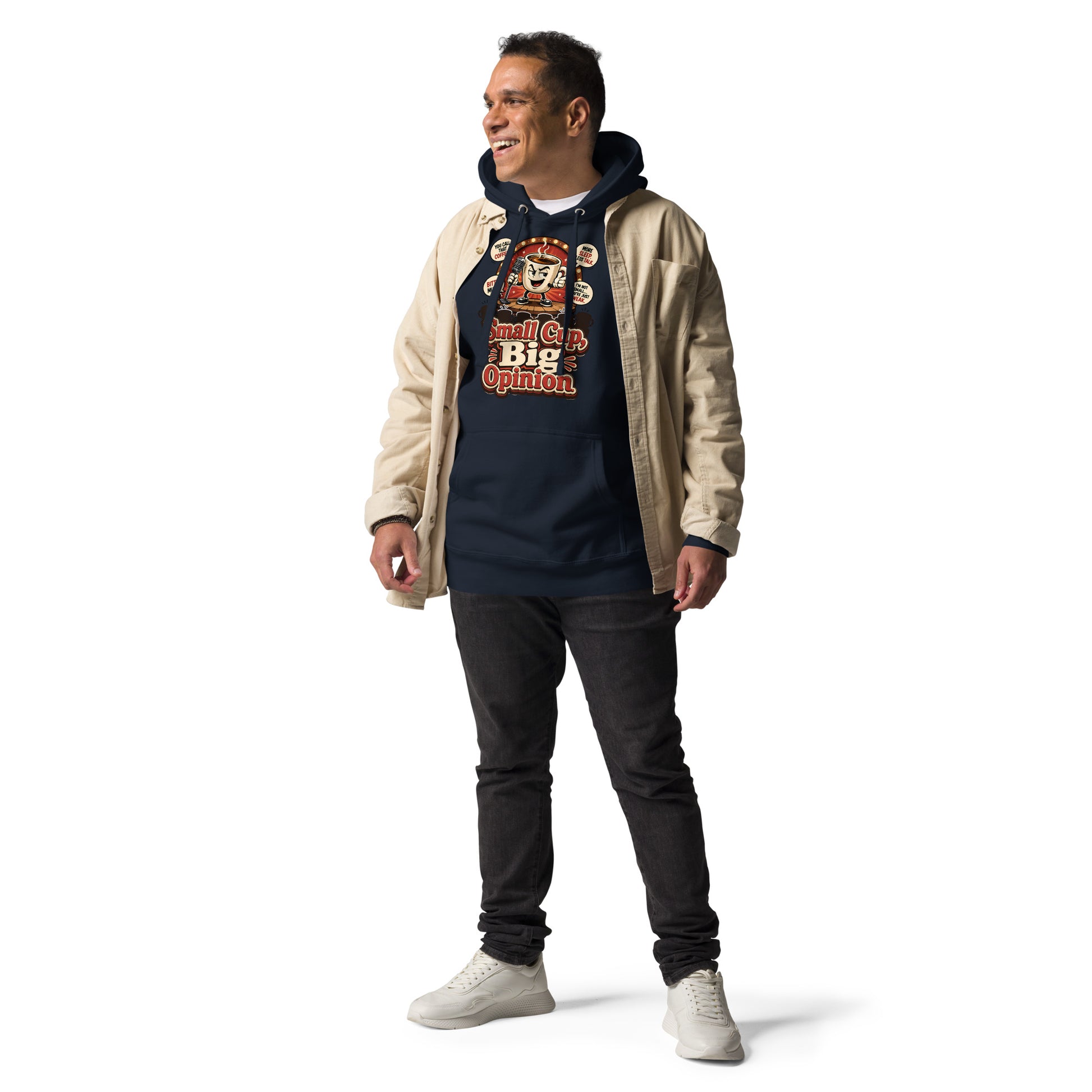 Retro Small Cup Big Opinion Coffee | Premium Unisex Hoodie for Coffee Lovers by printfluence.net