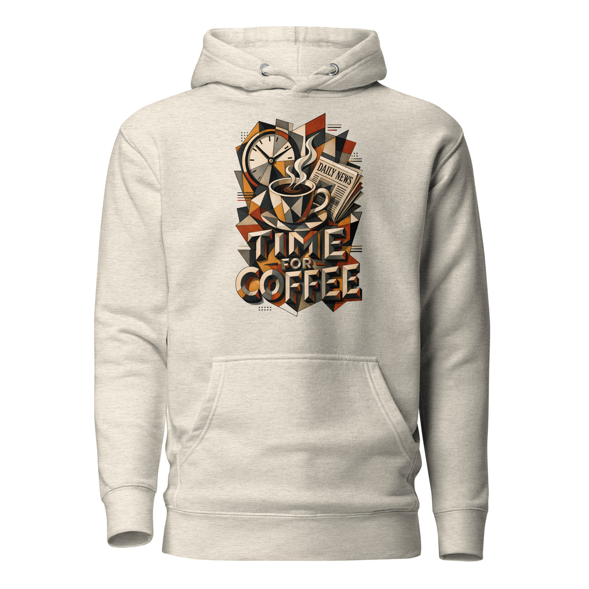 Coffee Lovers Unisex Hoodie Time For Coffee – Cubist Morning Routine Graphic Pullover by printfluence.net