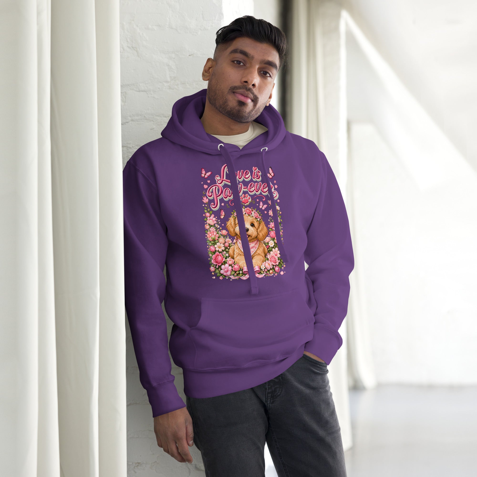 Love is Paw-ever Golden Puppy Floral Unisex Hoodie - Cute Dog Lover Aesthetic Pullover by printfluence.net
